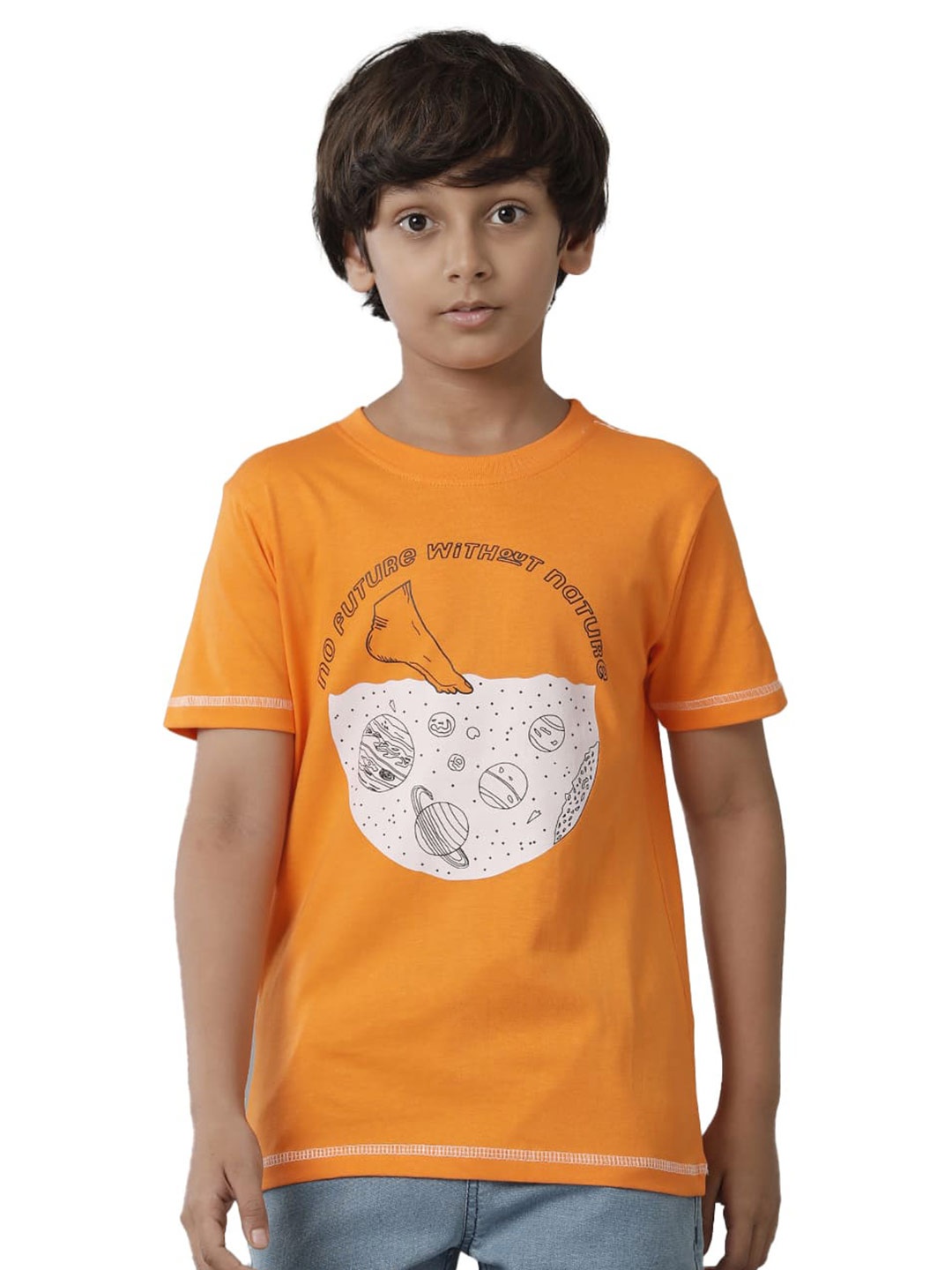 

UNDER FOURTEEN ONLY Boys Conversational Printed Cotton T-shirt, Orange