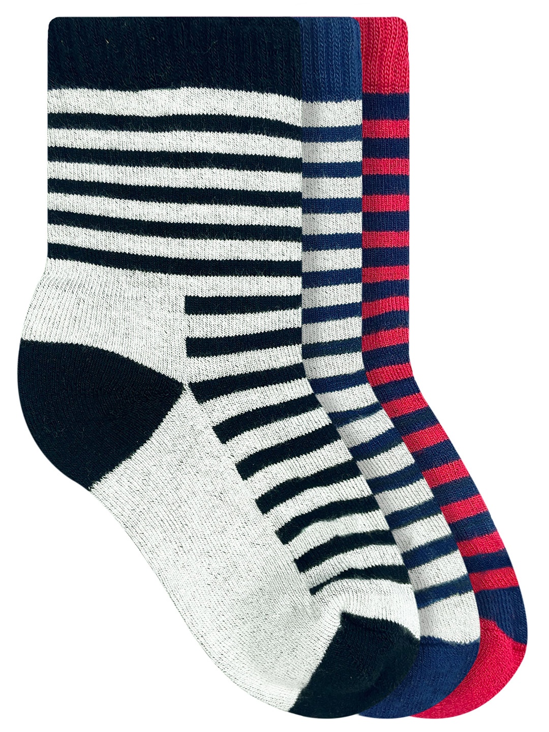 

Heelium Kids Pack of 3 Striped Calf-Length Socks, Red