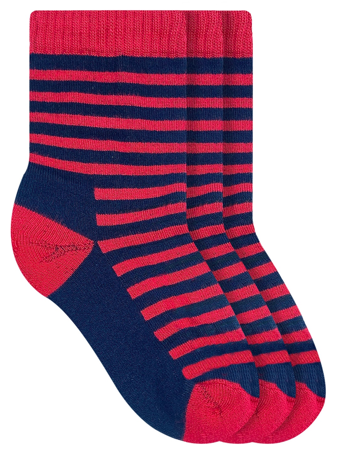 

Heelium Kids Pack of 3 Striped Calf-Length Socks, Red