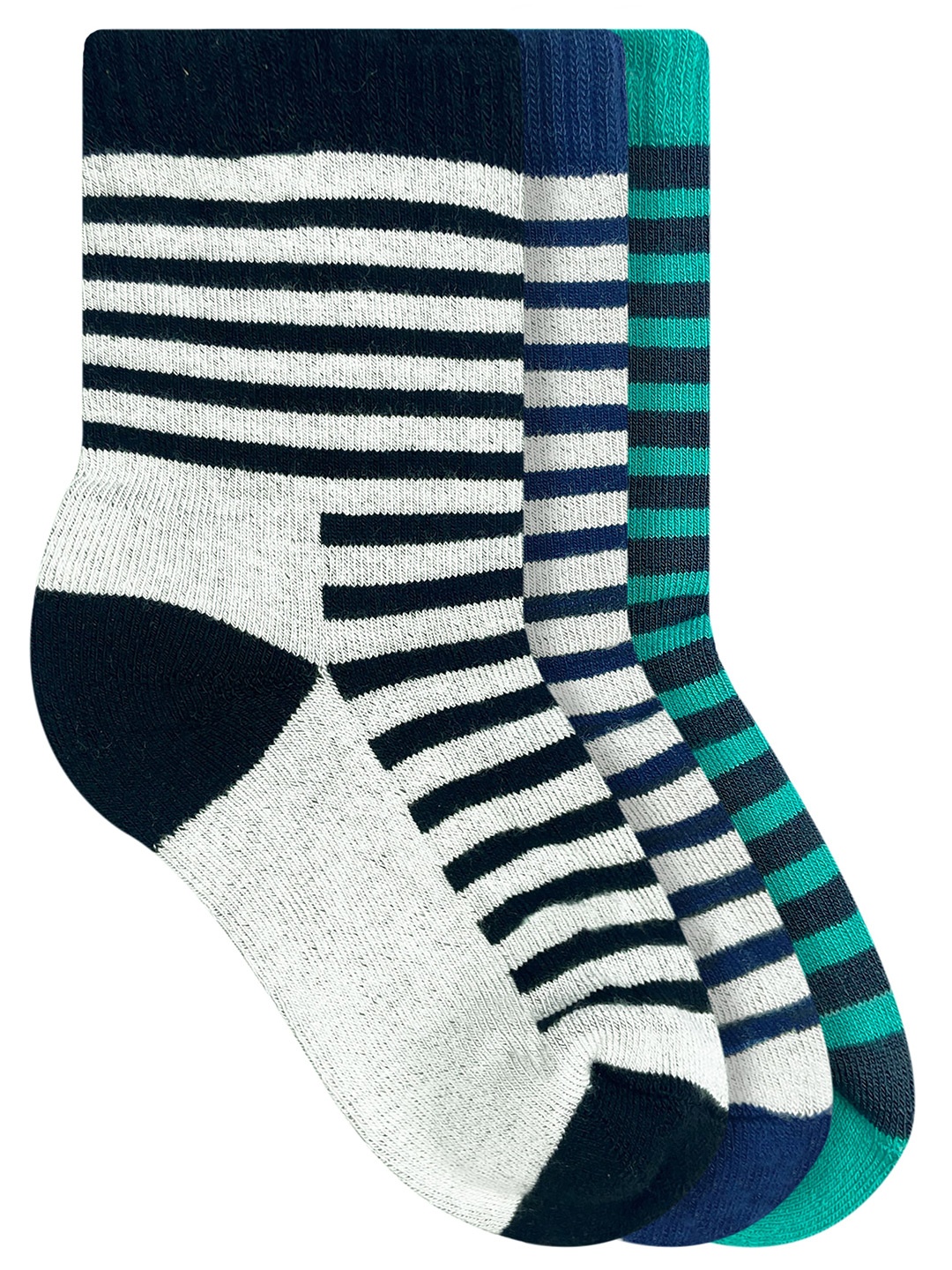 

Heelium Kids Pack of 3 Striped Calf-Length Socks, Black