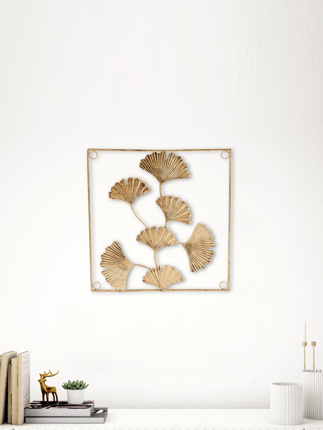 

Home Centre Iliano Yellow Textured Ginko Leaf Wall Accent, Gold