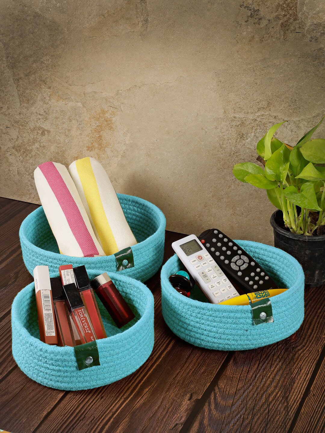 

FABINALIV Blue 3-Pieces Textured Multi-Utility Organisers