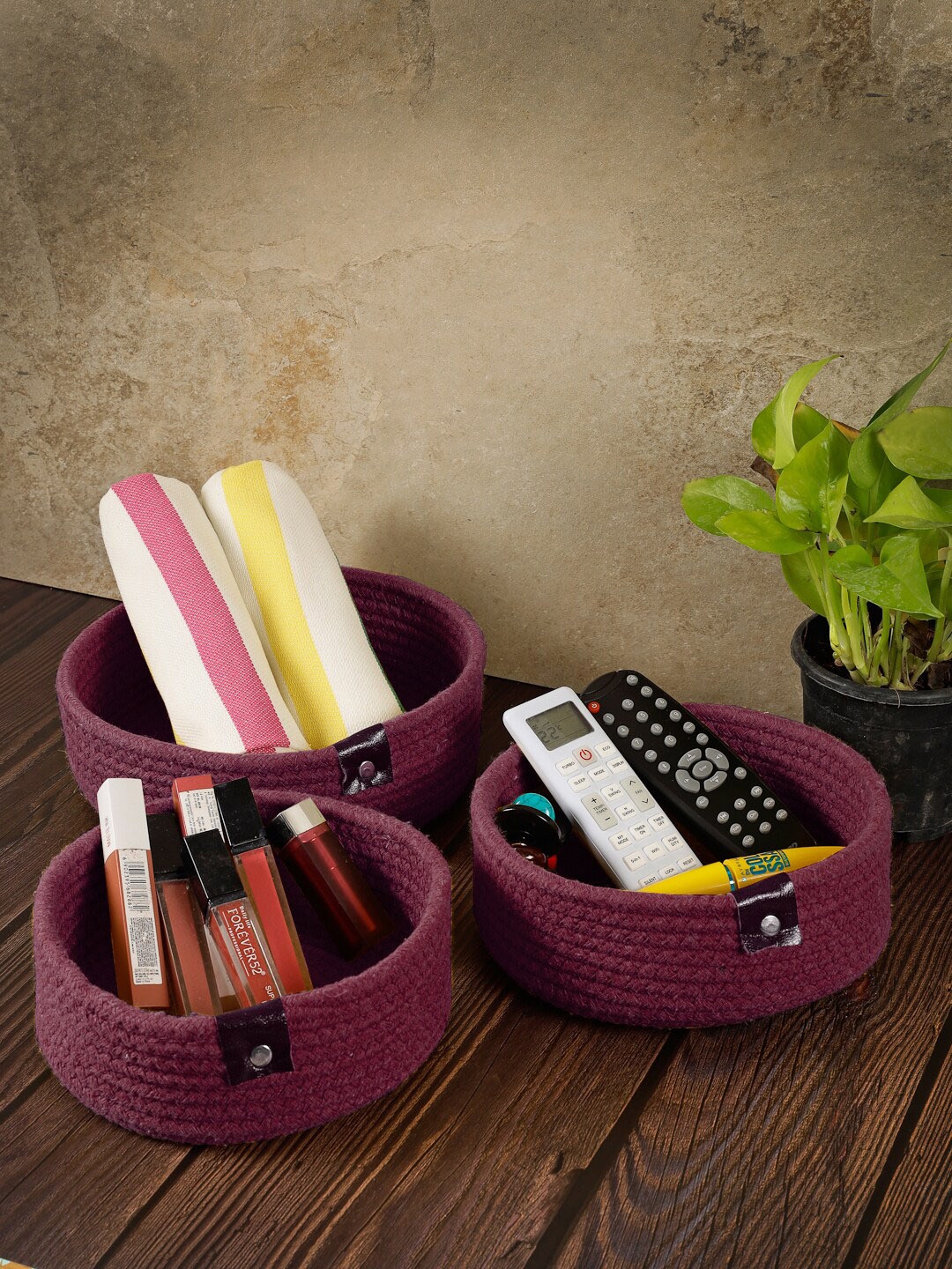 

FABINALIV Maroon 3-Pieces Textured Multi-Utility Organisers