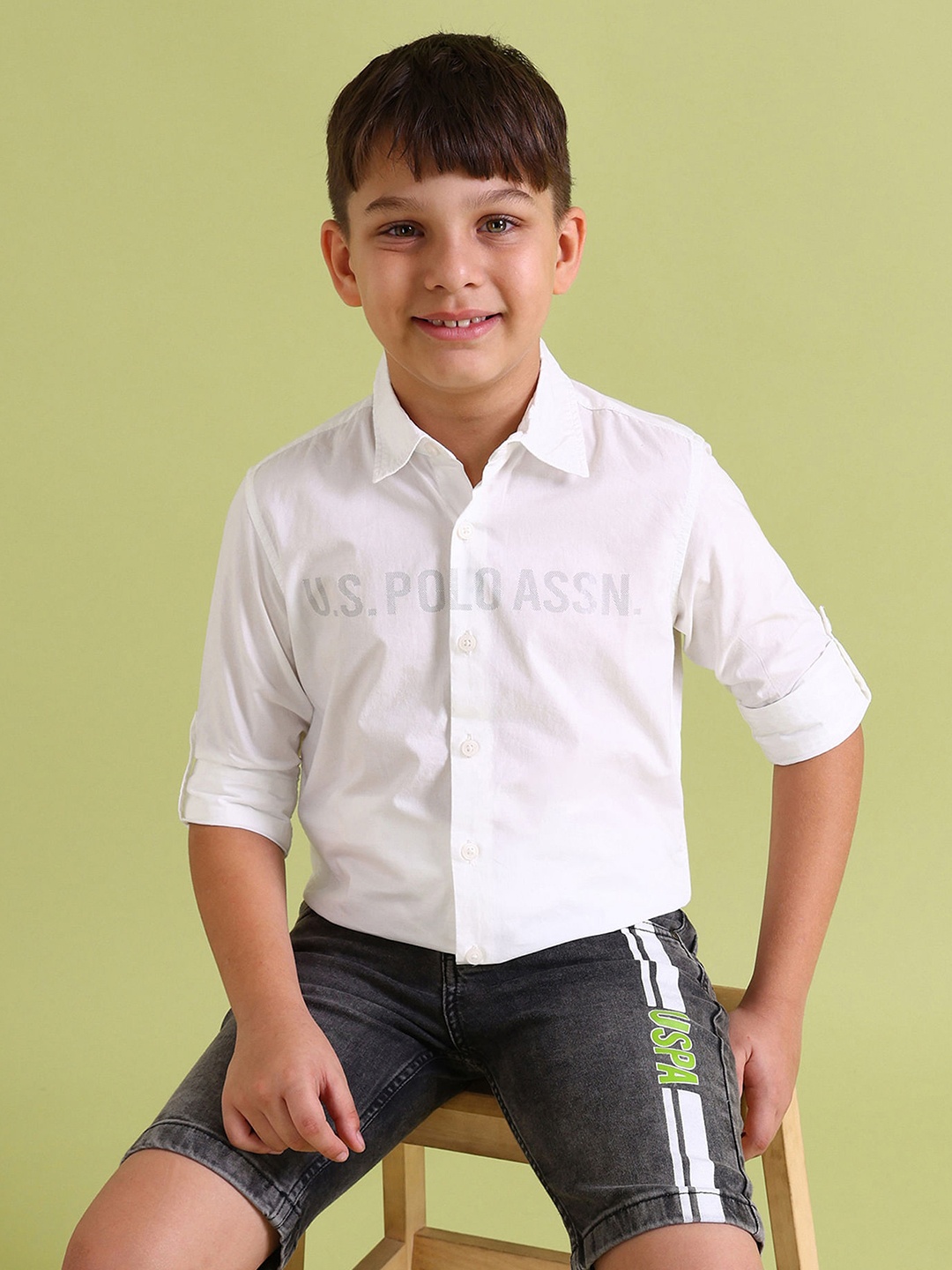 

U.S. Polo Assn. Kids Boys Typography Printed Cotton Classic Opaque Casual Shirt, White