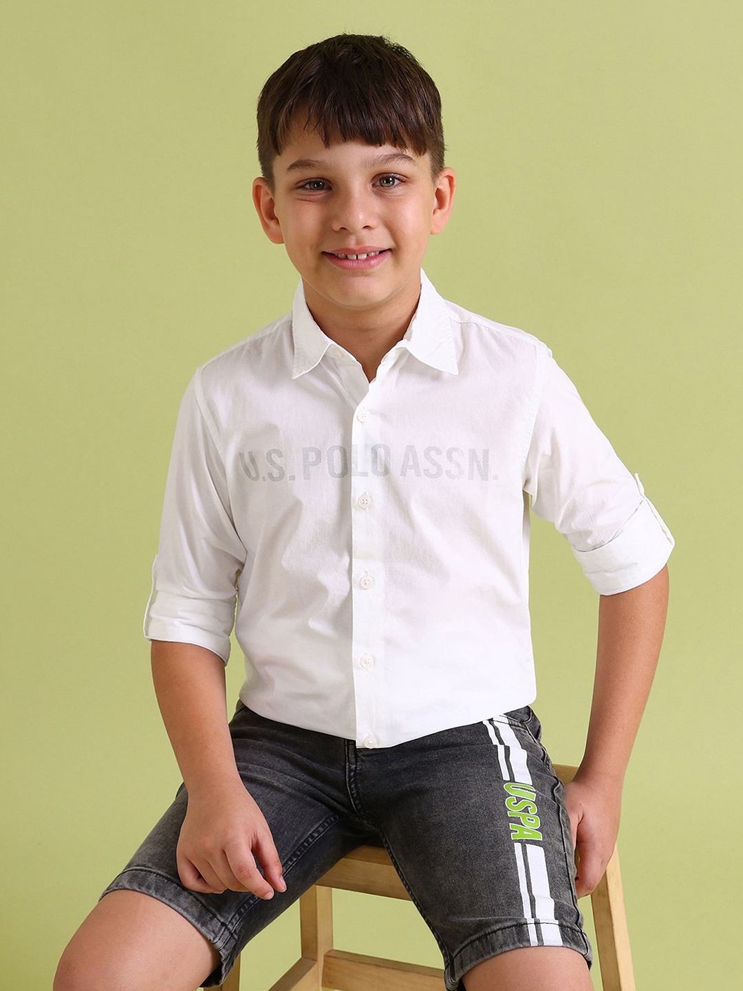 

U.S. Polo Assn. Kids Boys Typography Printed Cotton Classic Opaque Casual Shirt, White