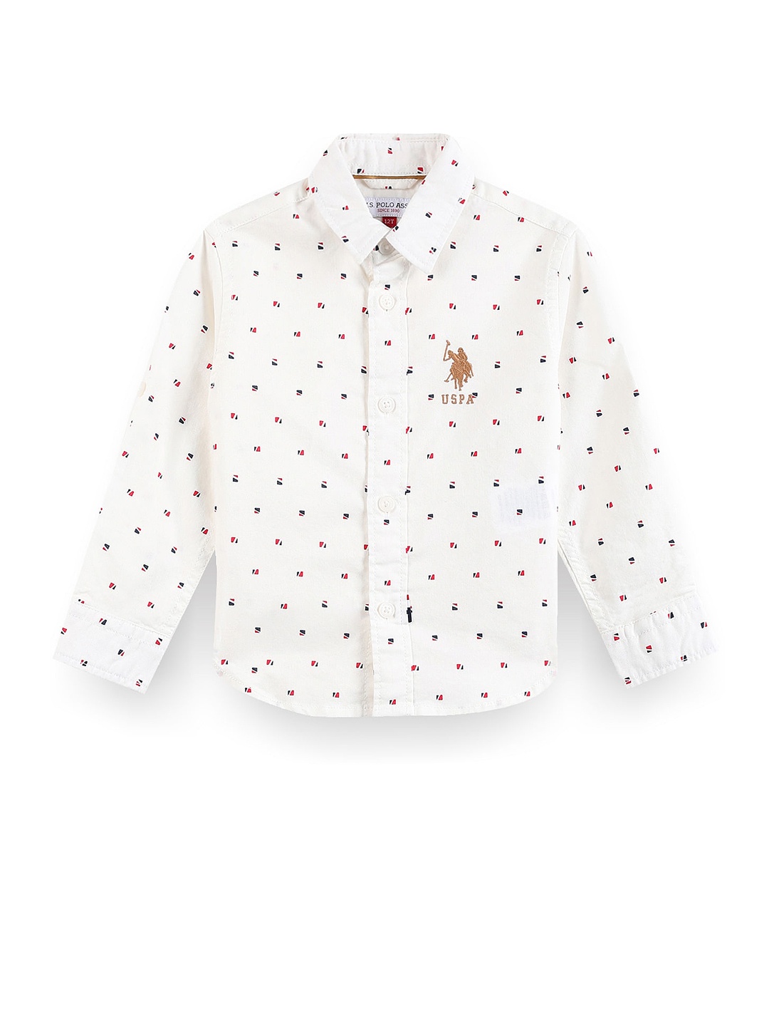 

U.S. Polo Assn. Kids Boys Geometric Printed Cotton Classic Opaque Casual Shirt, White