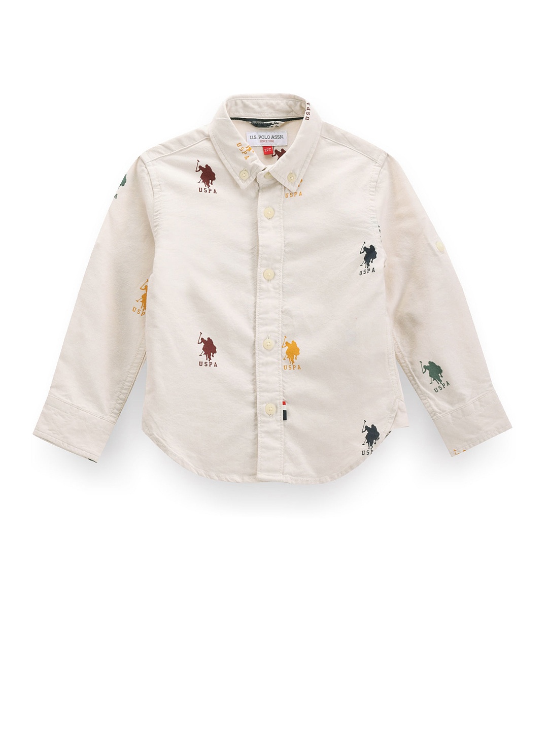 

U.S. Polo Assn. Kids Boys Conversational Printed Cotton Classic Opaque Casual Shirt, Beige