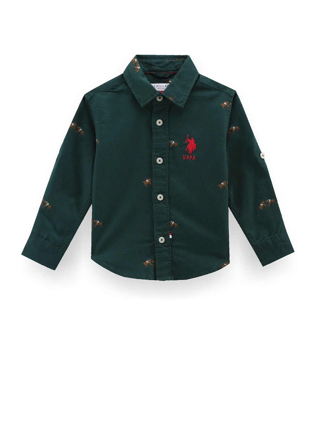 

U.S. Polo Assn. Kids Boys Classic Conversational Printed Pure Cotton Casual Shirt, Green