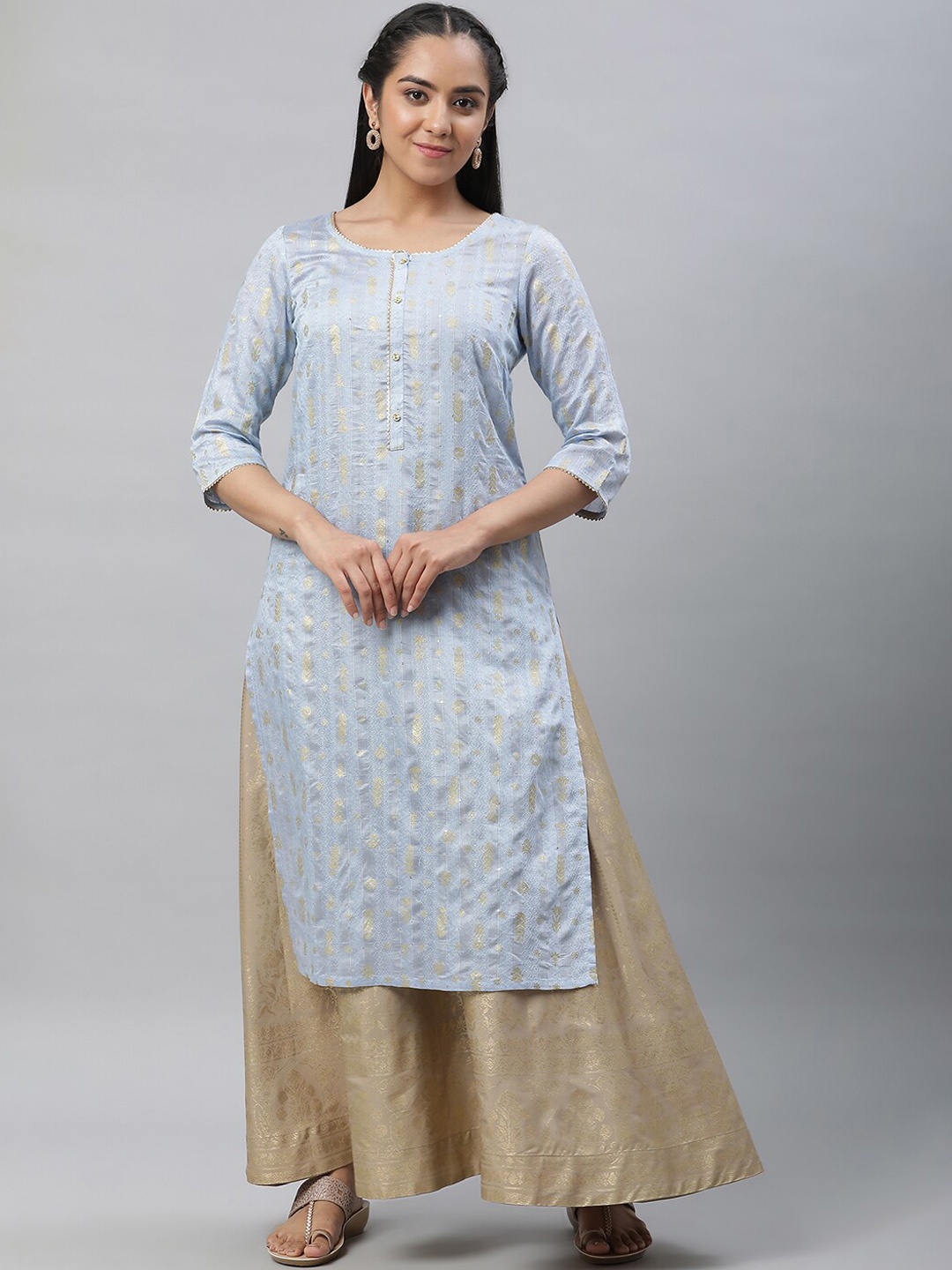 

AURELIA Woven Design Gotta Patti Anarkali Kurta, Blue
