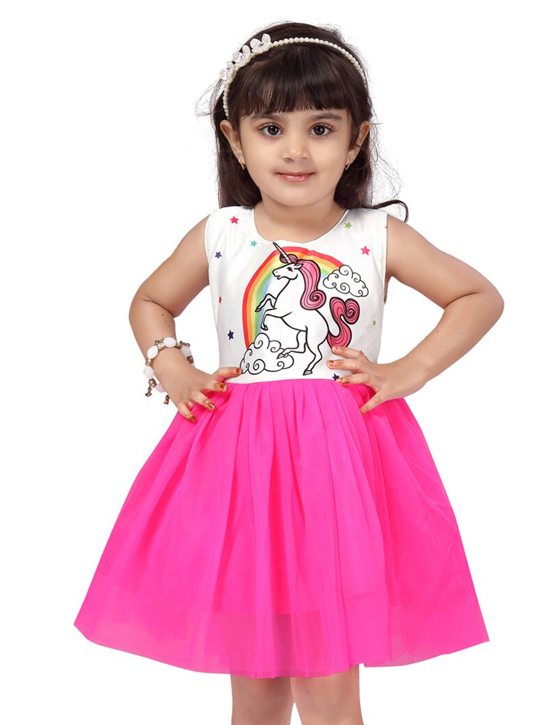 

BAESD Girls Print Net Fit & Flare Dress, Pink