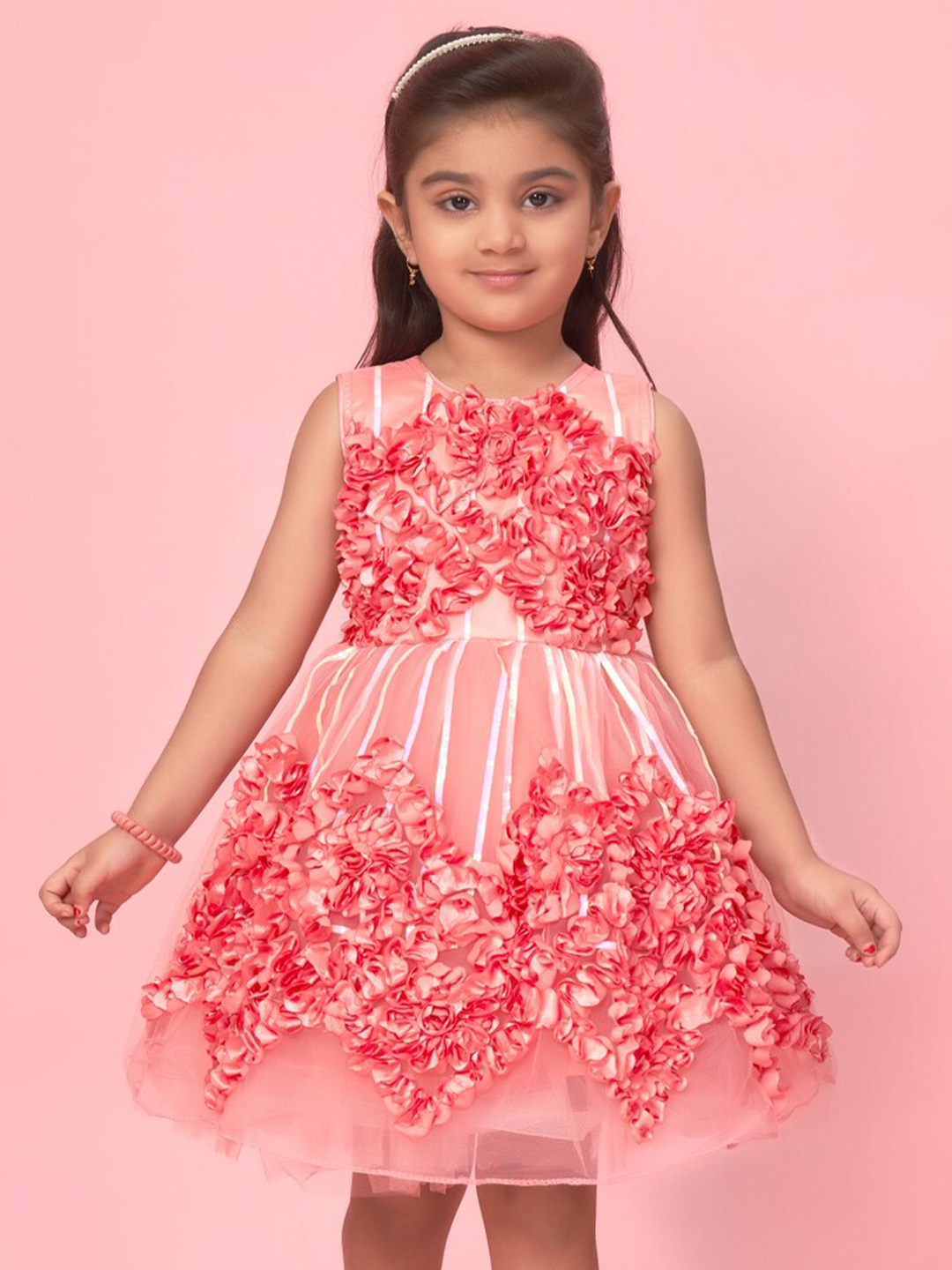 

BAESD Girls Floral Embellished Fit & Flare Dress, Peach