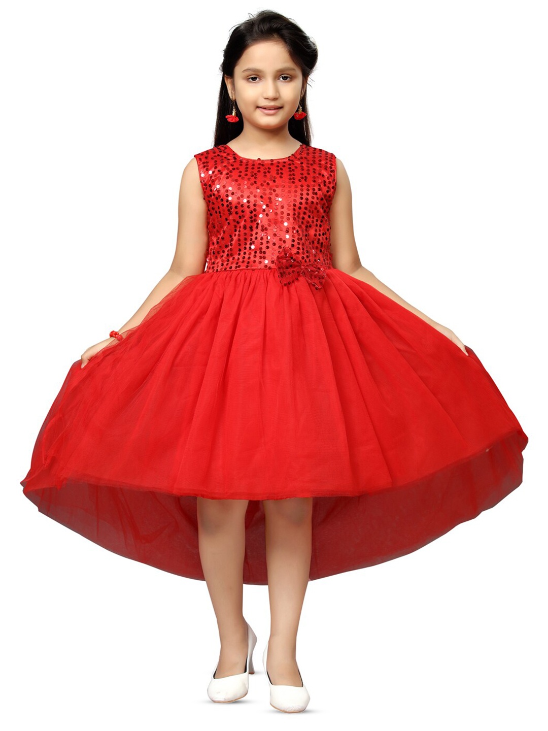 

BAESD Girls Embellished Sleeveless Bow Detail Fit & Flare Party Dress, Red
