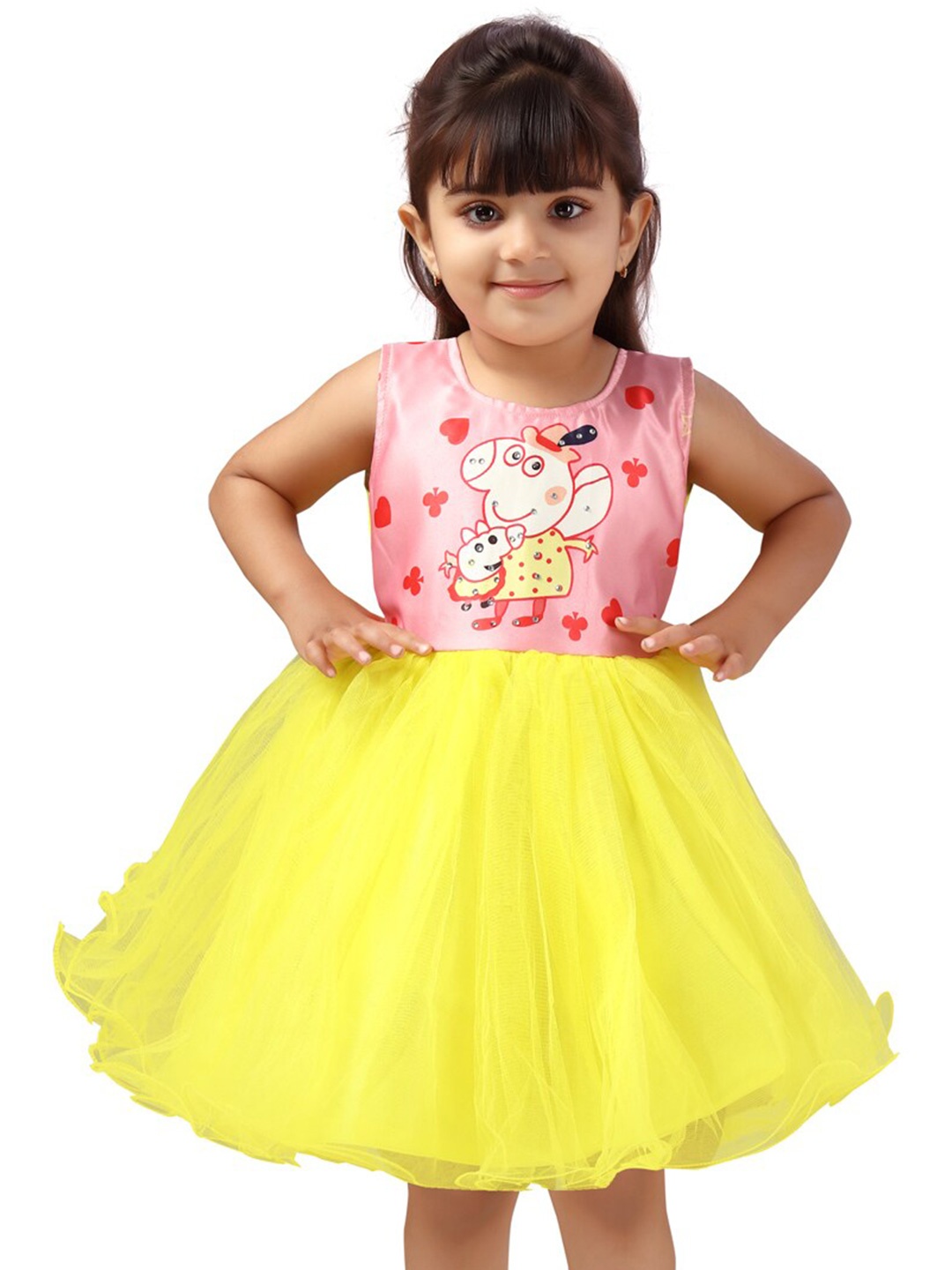 

BAESD Girls Graphic Printed Round Neck Sleeveless Fit & Flare Dresses, Pink