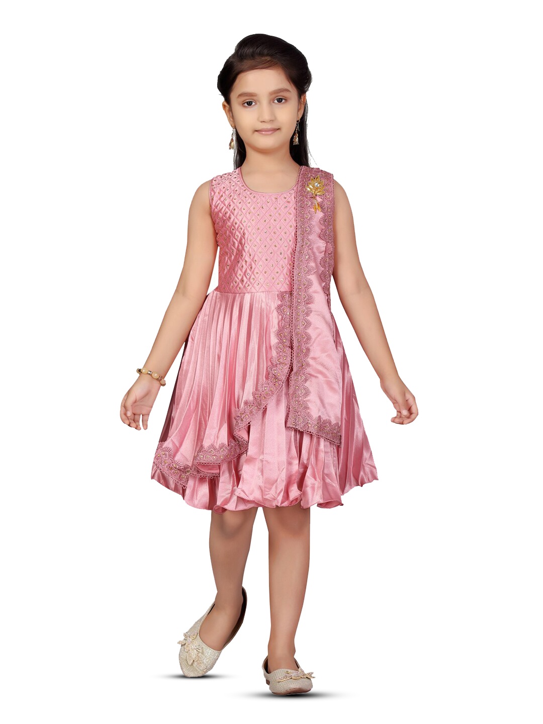 

BAESD Girls Embellished Sleeveless Lace-Up Silk Fit & Flare Party Dress, Pink