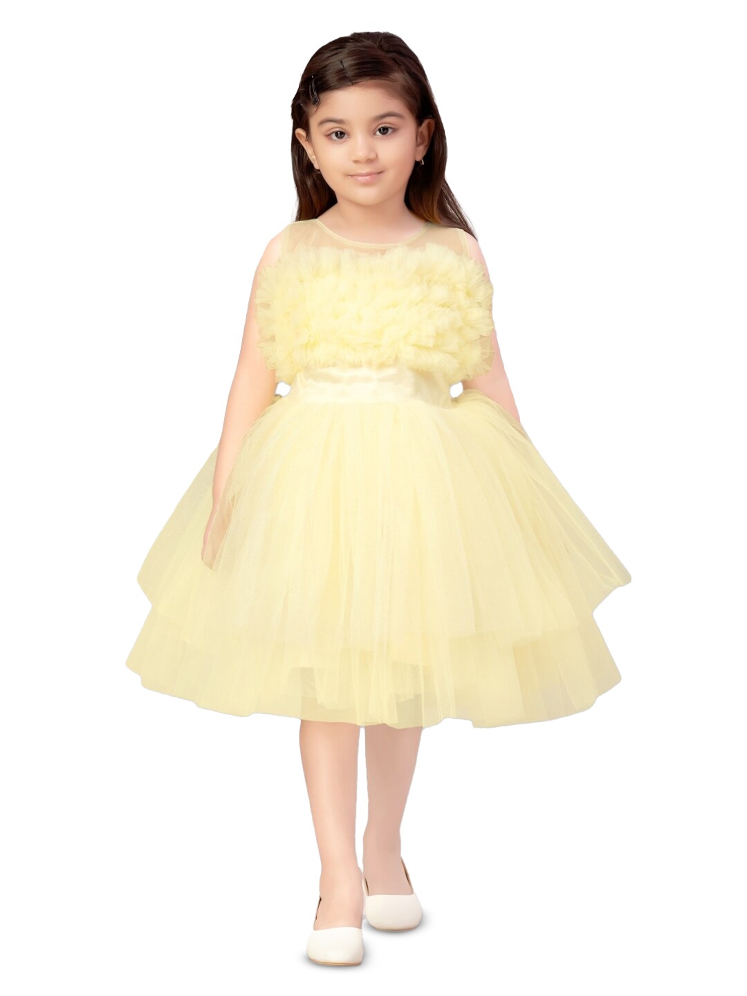 

BAESD Girls Round Neck Sleeveless Fit & Flare Dress, Yellow