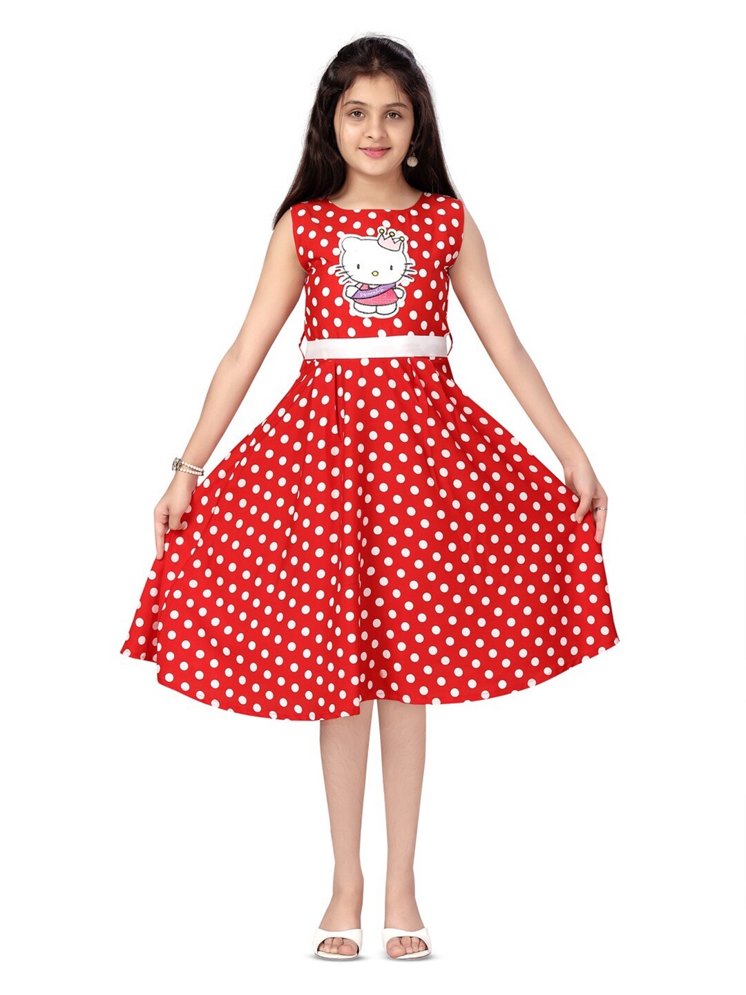 

BAESD Girls Polka Dot Printed Cotton Fit & Flare Dress, Red