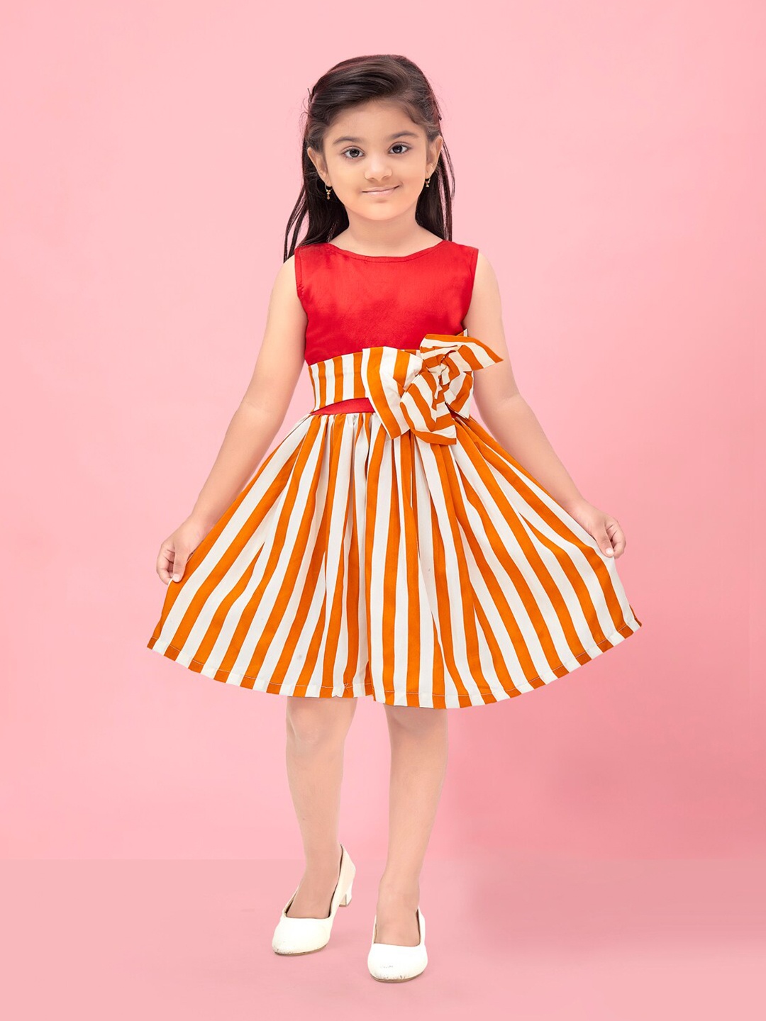 

BAESD Girls Striped Applique Cotton Fit & Flare Dress, Gold