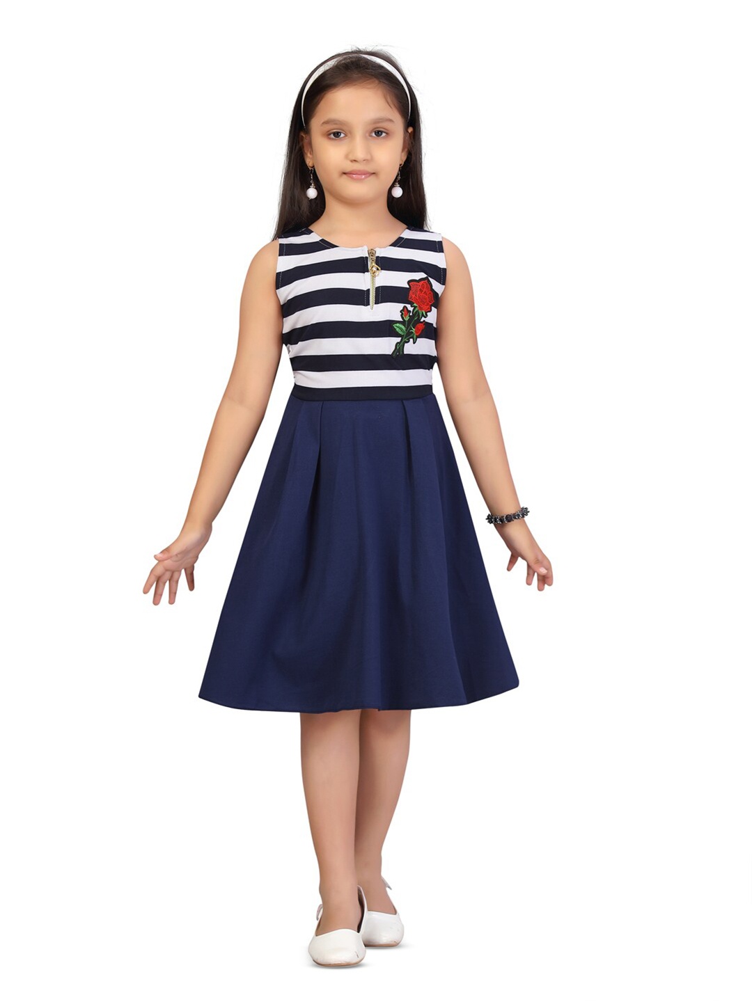 

BAESD Girls Striped A Line Dress, Navy blue