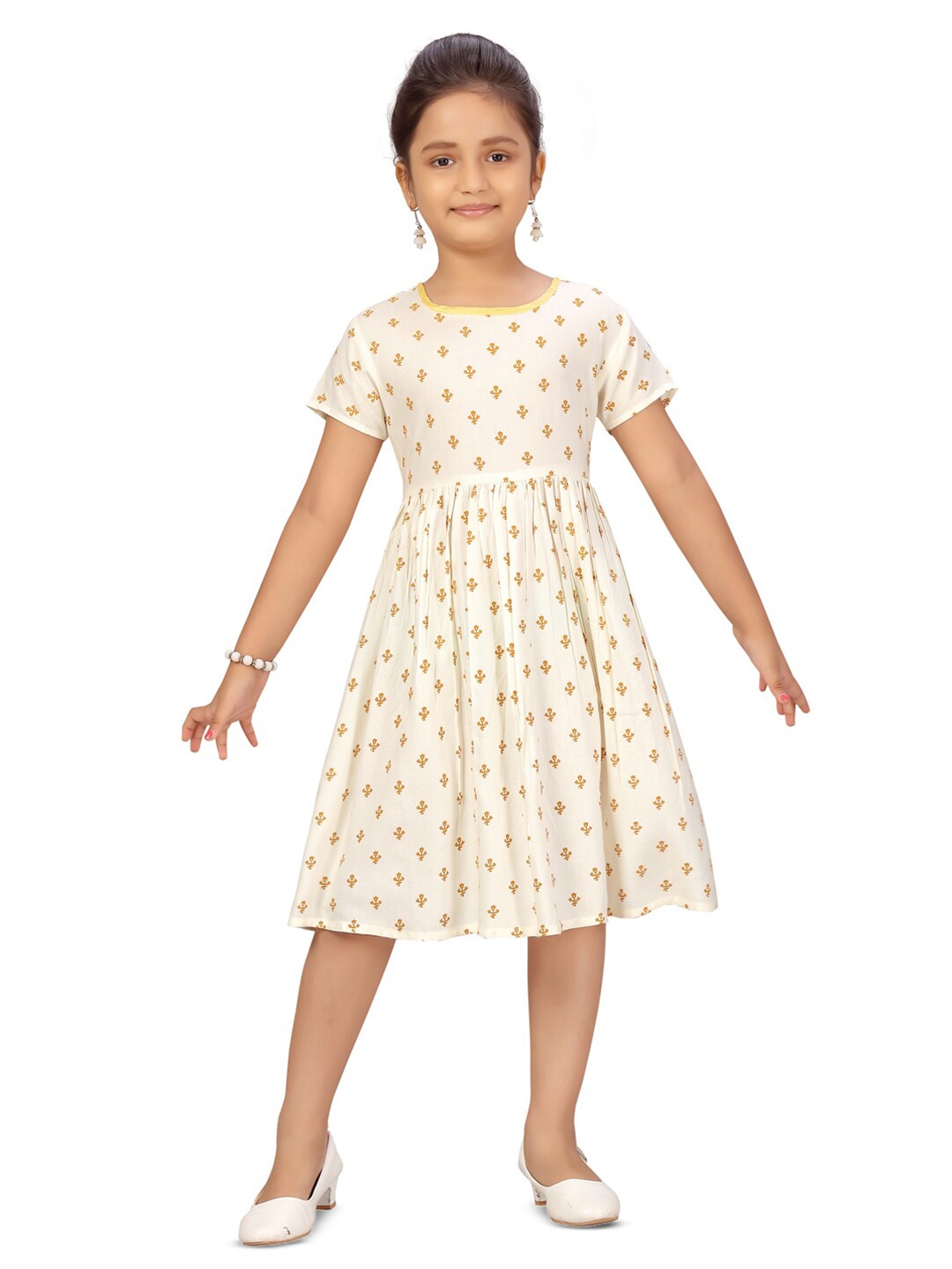 

BAESD Girls Polka Dot Printed Cotton Fit & Flare Dress, White