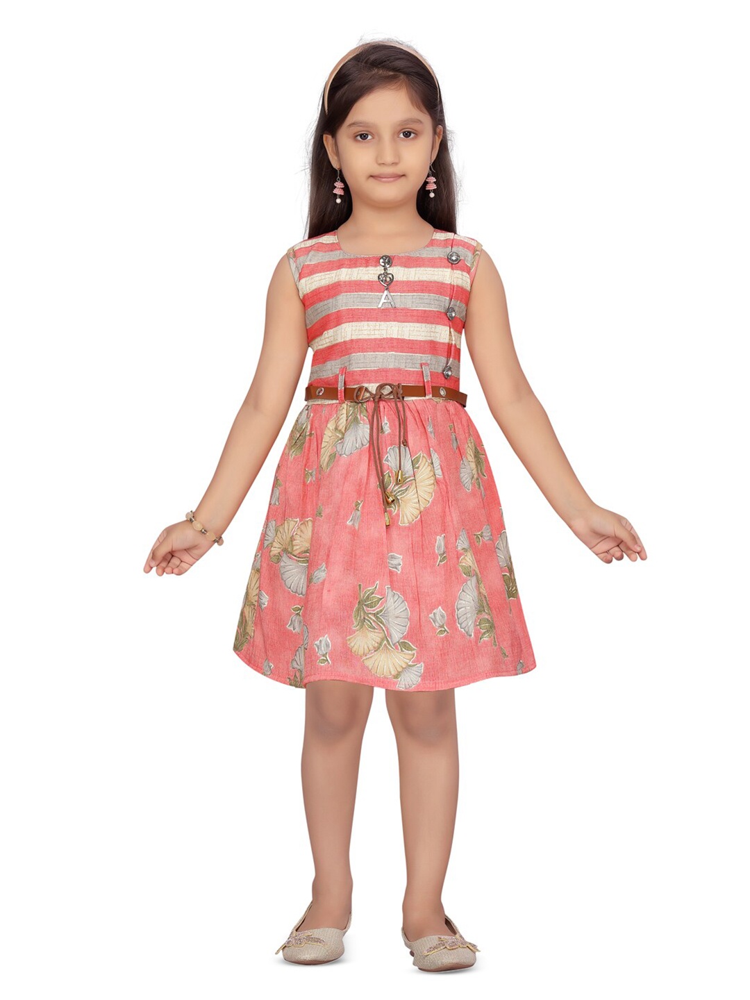 

BAESD Girls Floral Printed Sleeveless Fit & Flare Dress, Red