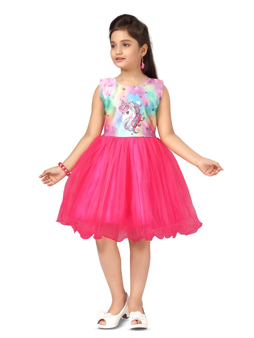 

BAESD Unicorn Printed Sleeveless Fit & Flare Dress, Pink
