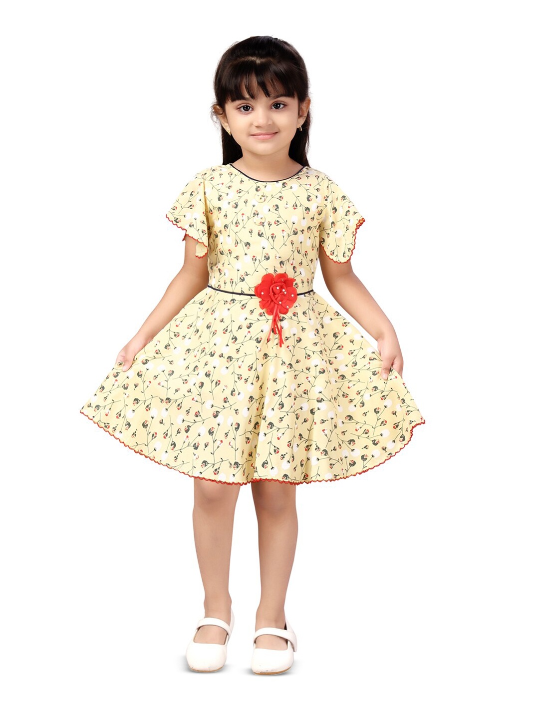 

BAESD Floral Printed Corsage Fit & Flare Cotton Dress, Yellow