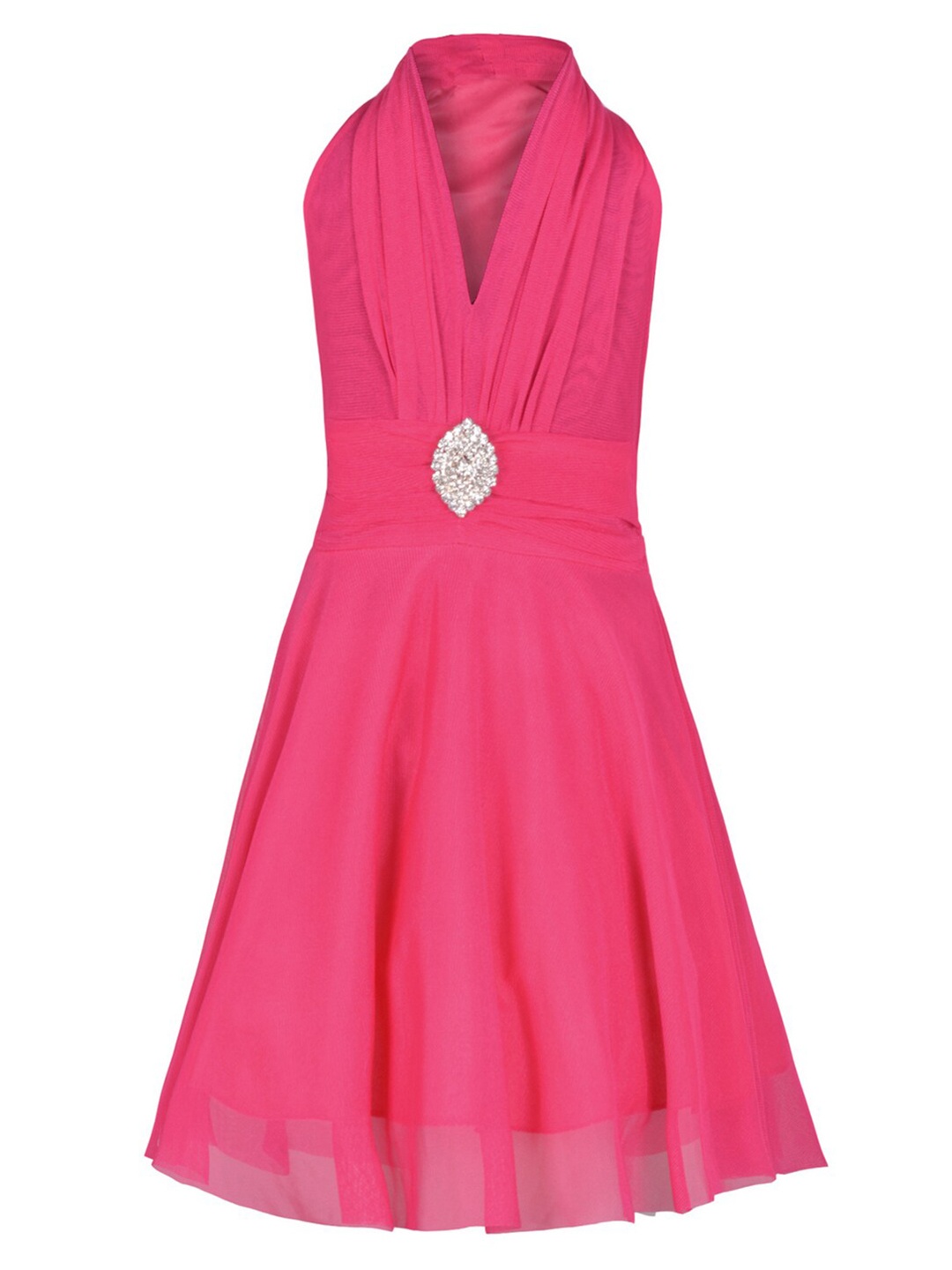 

BAESD Girls Embellished Halter Neck Fit & Flare Party Dress, Pink