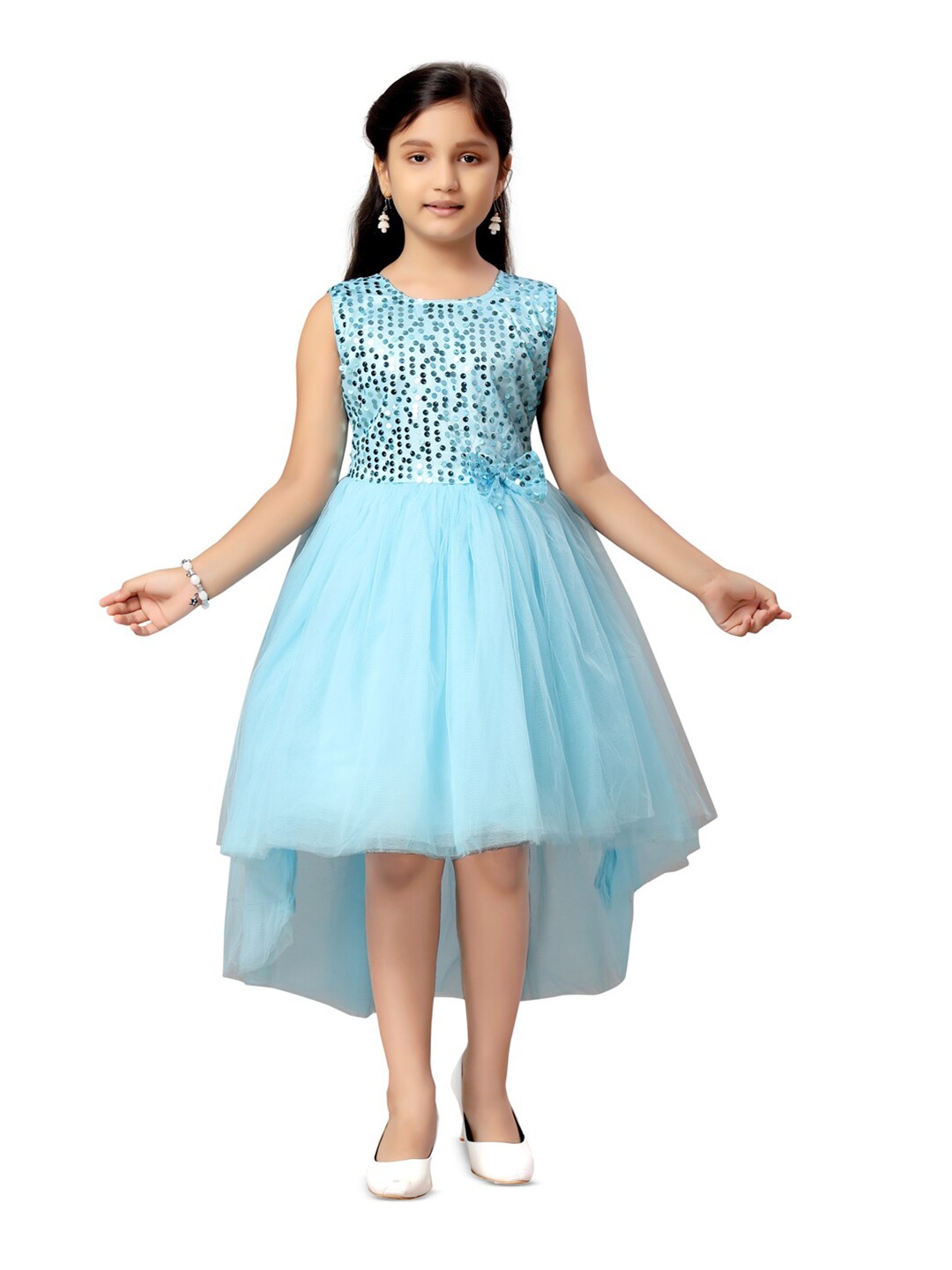 

BAESD Girls Embellished Net Fit & Flare Dress, Turquoise blue