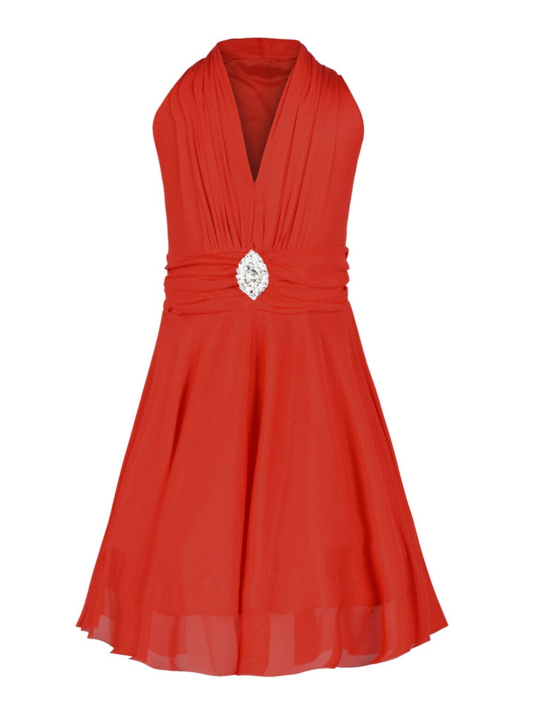 

BAESD Girls Gathered Detailed V-Neck Sleeveless A-Line Dress, Red