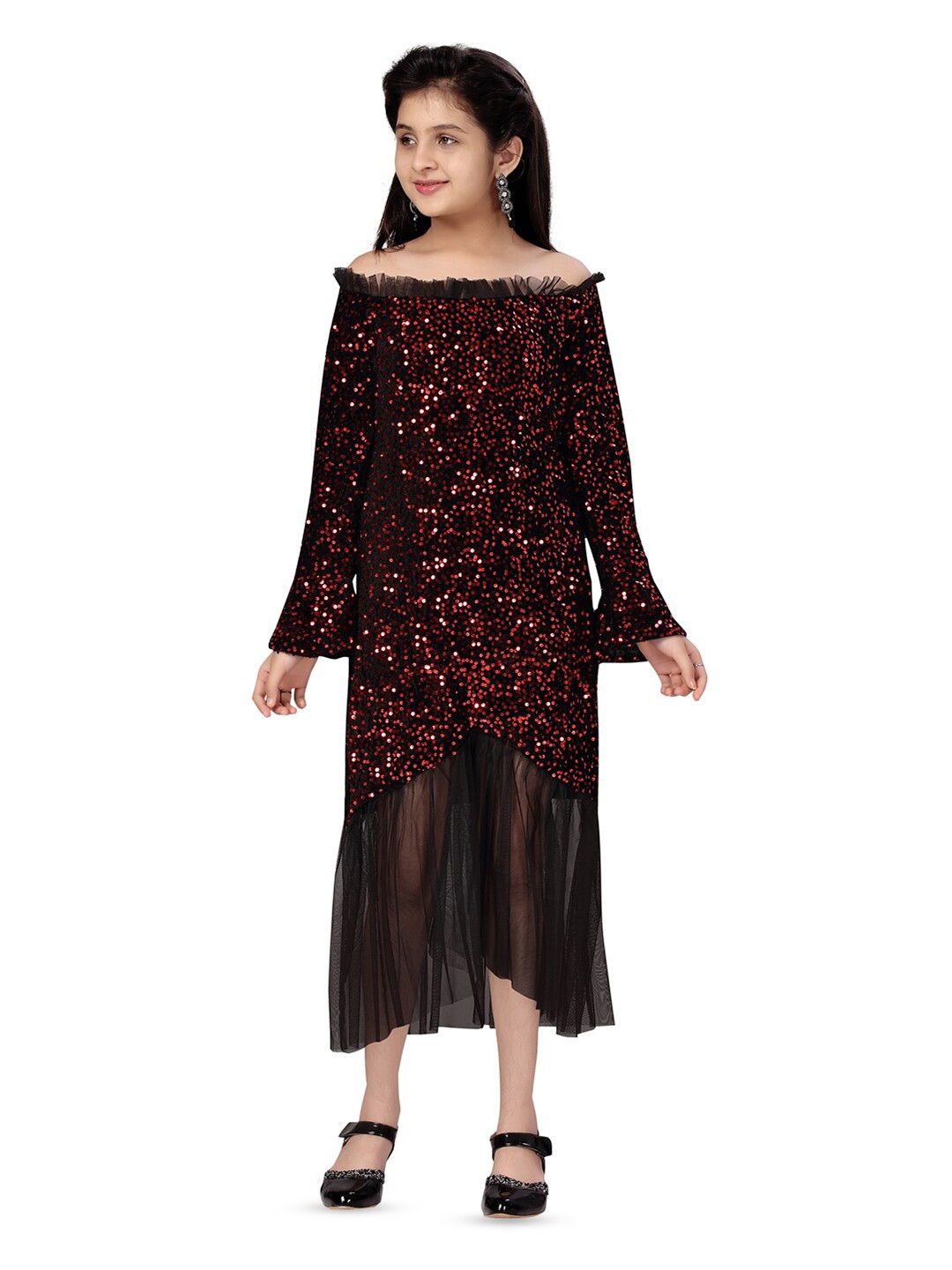 

BAESD Girls Embellished Off-Shoulder A-Line Dress, Red