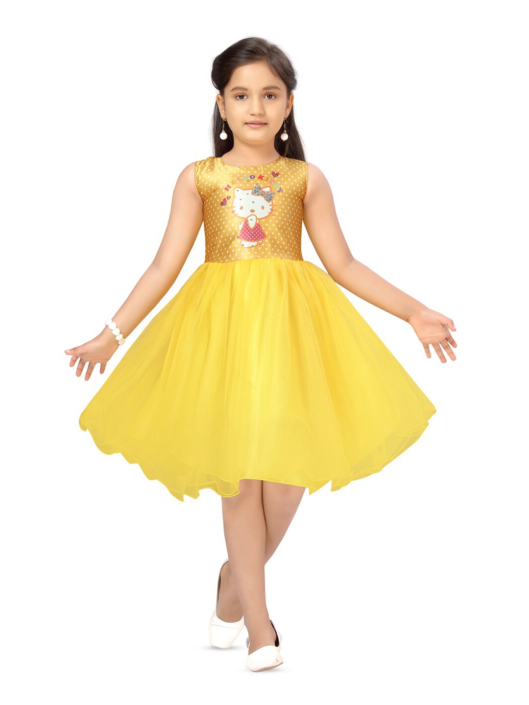 

BAESD Girls Hello Kitty Printed Embellished Fit & Flare Dress, Yellow