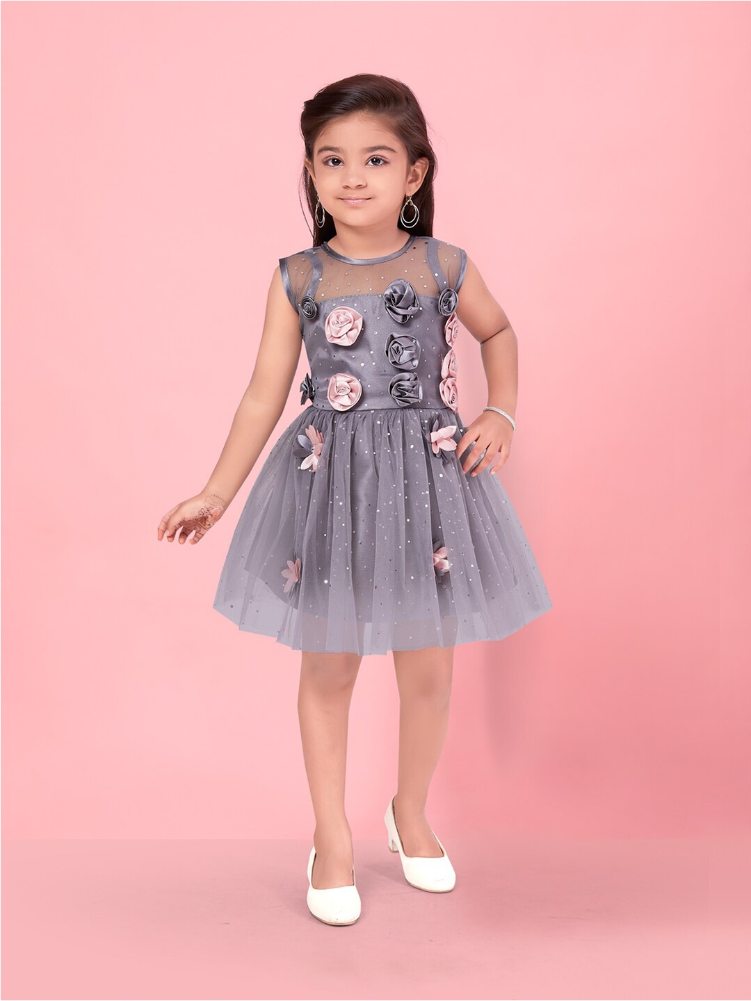 

BAESD Girls Floral Embellished Fit & Flare Dress, Grey