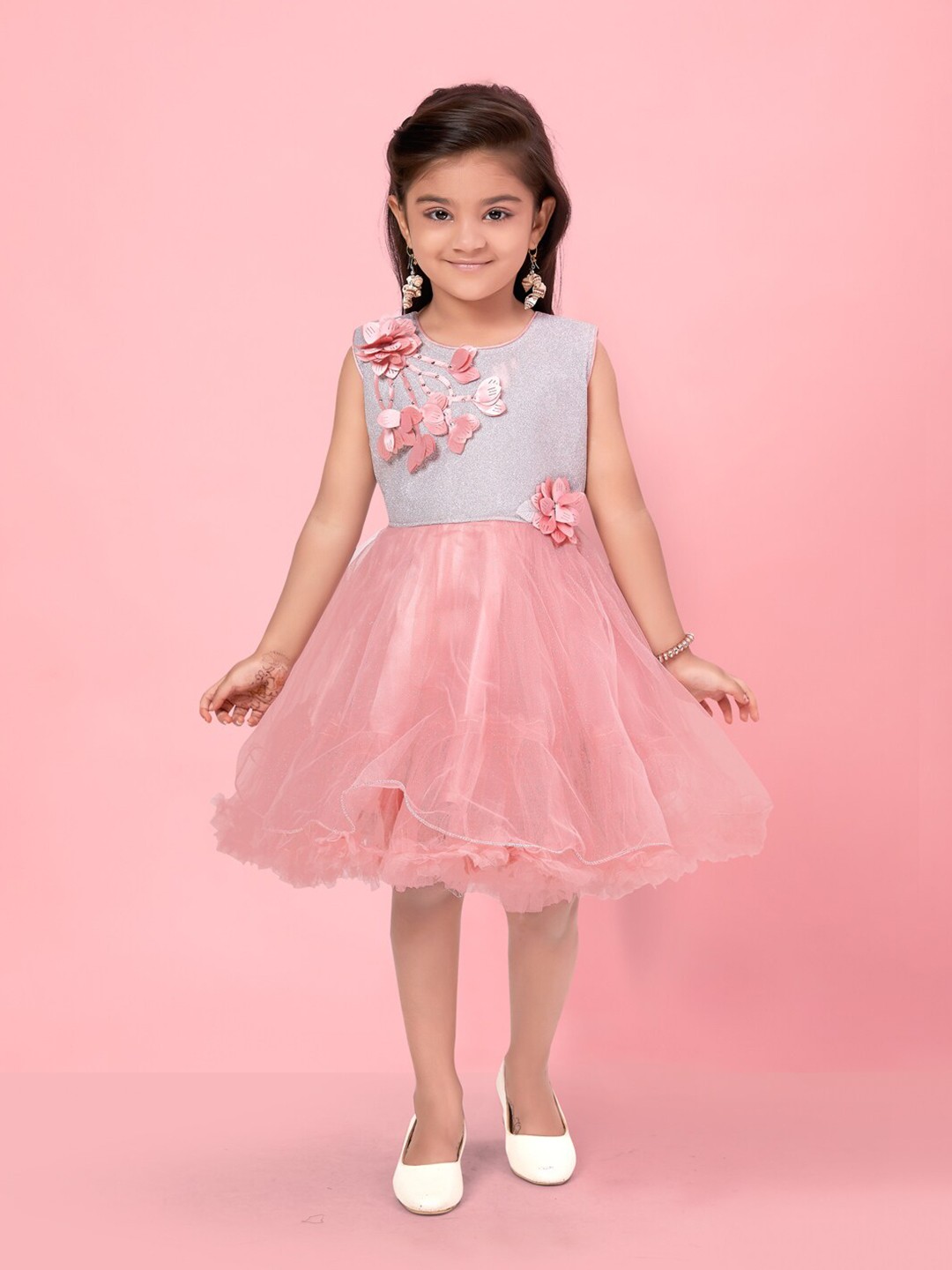 

BAESD Girls Embellished Corsage Net Fit & Flare Dress, Peach