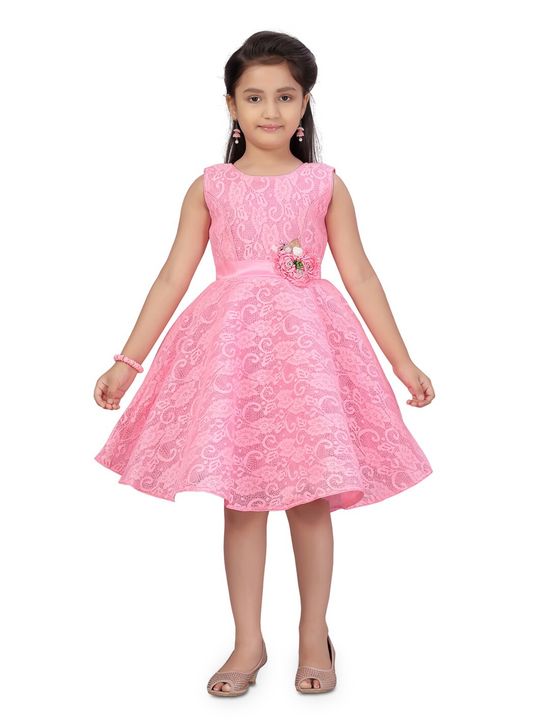 

BAESD Self Design Cotton Fit & Flare Dress, Pink