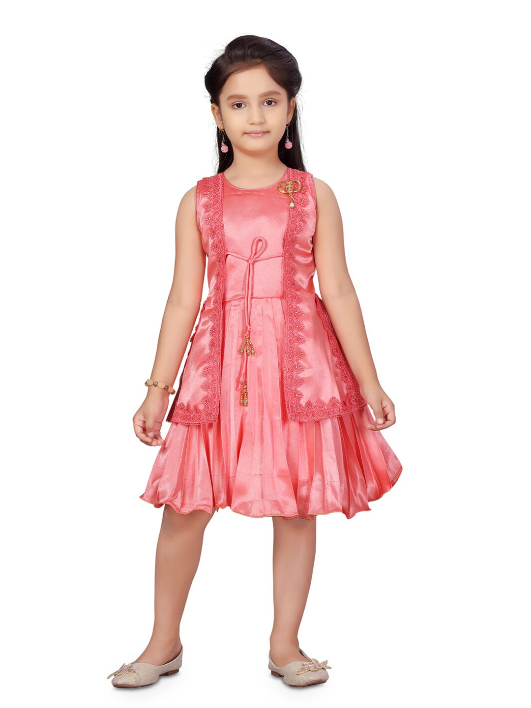 

BAESD Girls Accordion Pleats Silk Fit & Flare Dress, Red