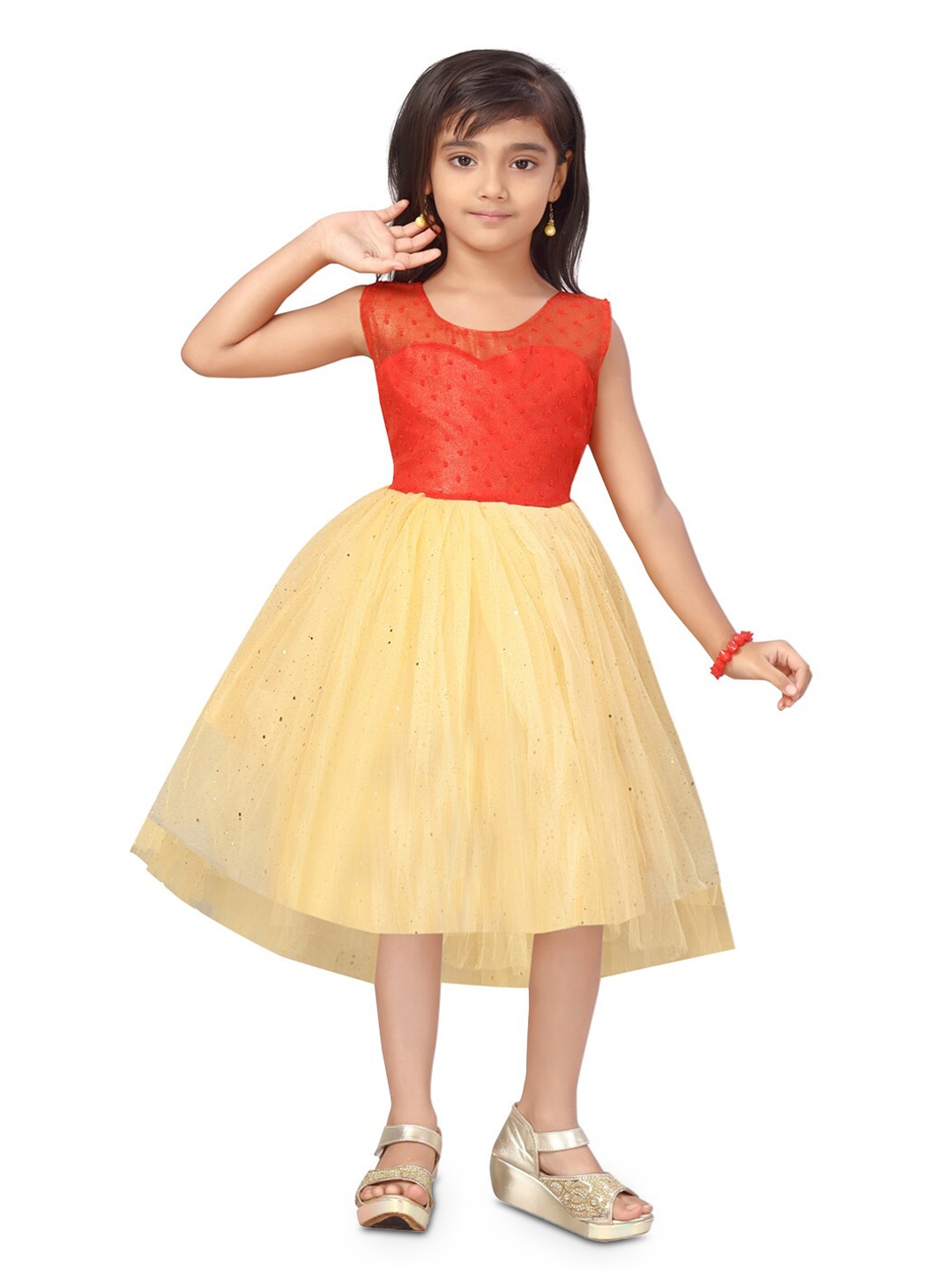 

BAESD Self Design Net Sleeveless Fit & Flare Dress, Red