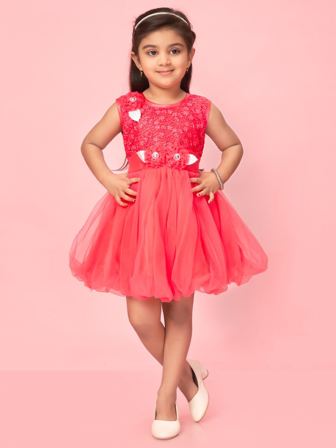 

BAESD Girls Floral Embroidered Net Fit & Flare Dress, Red
