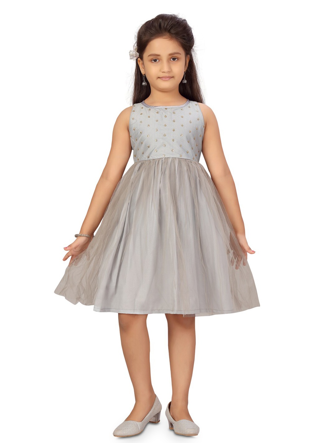 

BAESD Girls Embellished Pleated Fit & Flare Dress, Grey