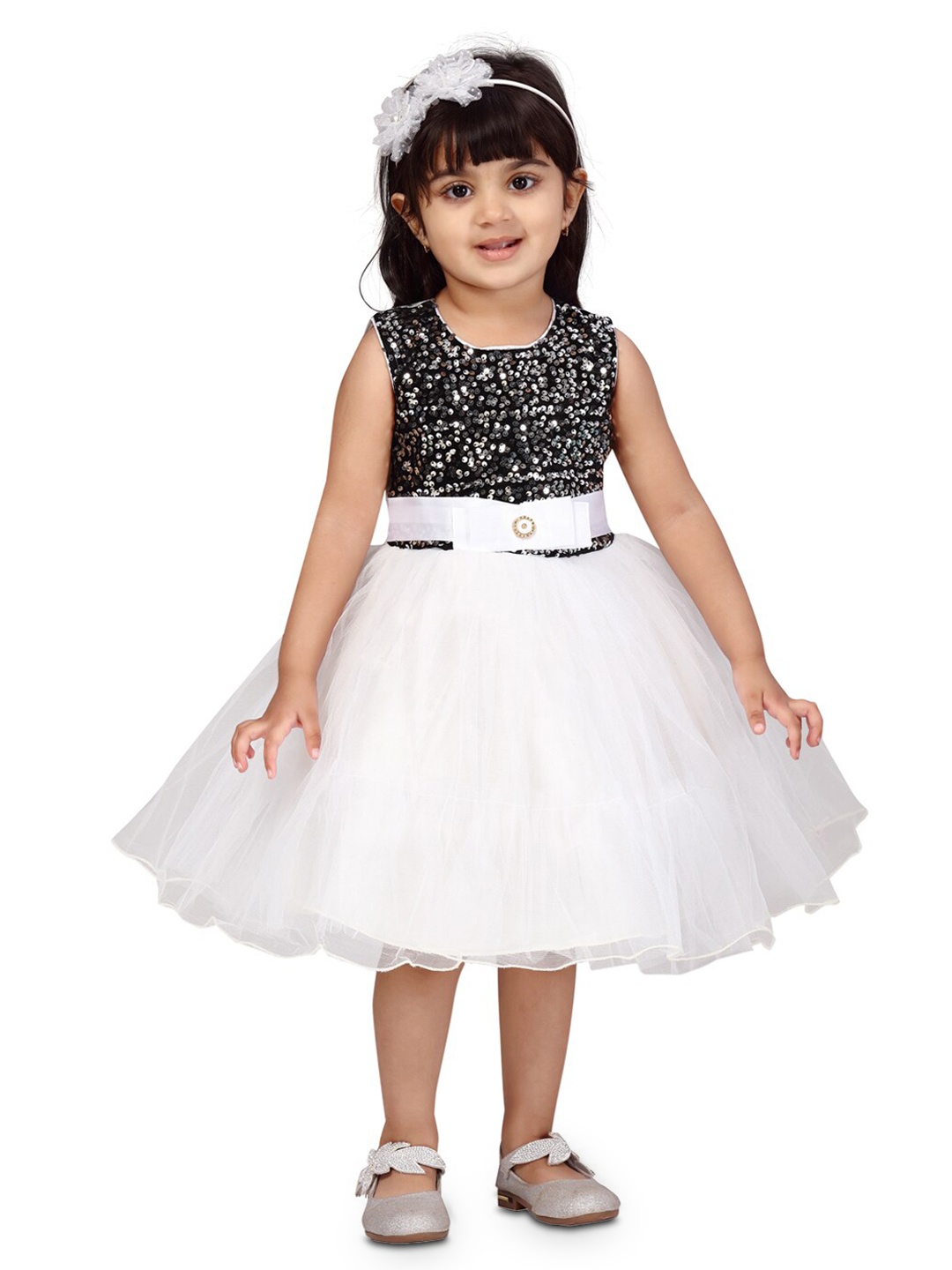 

BAESD Embellished Sequinned Net Fit & Flare Dress, White