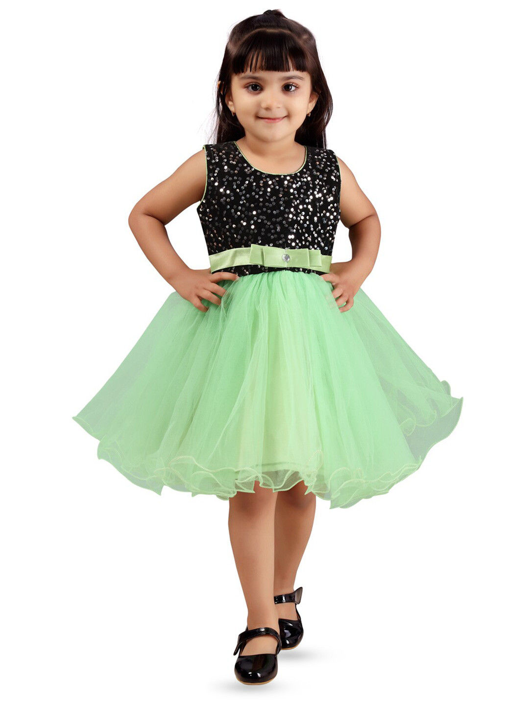 

BAESD Girls Embellished Sequined Detail Net Fit & Flare Dress, Sea green