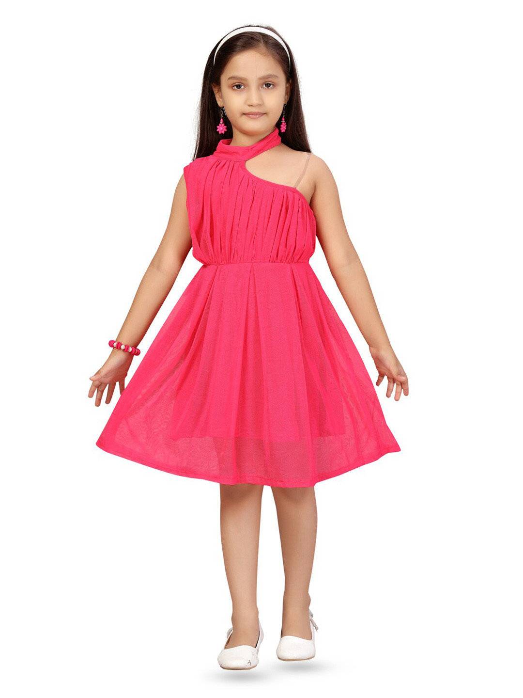 

BAESD Girls Halter Neck Net Fit & Flare Dress, Pink
