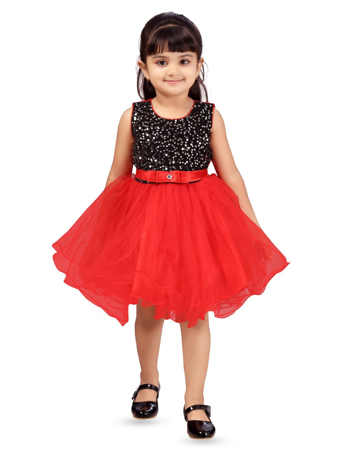 

BAESD Girls Embellished Net Fit & Flare Dress, Red