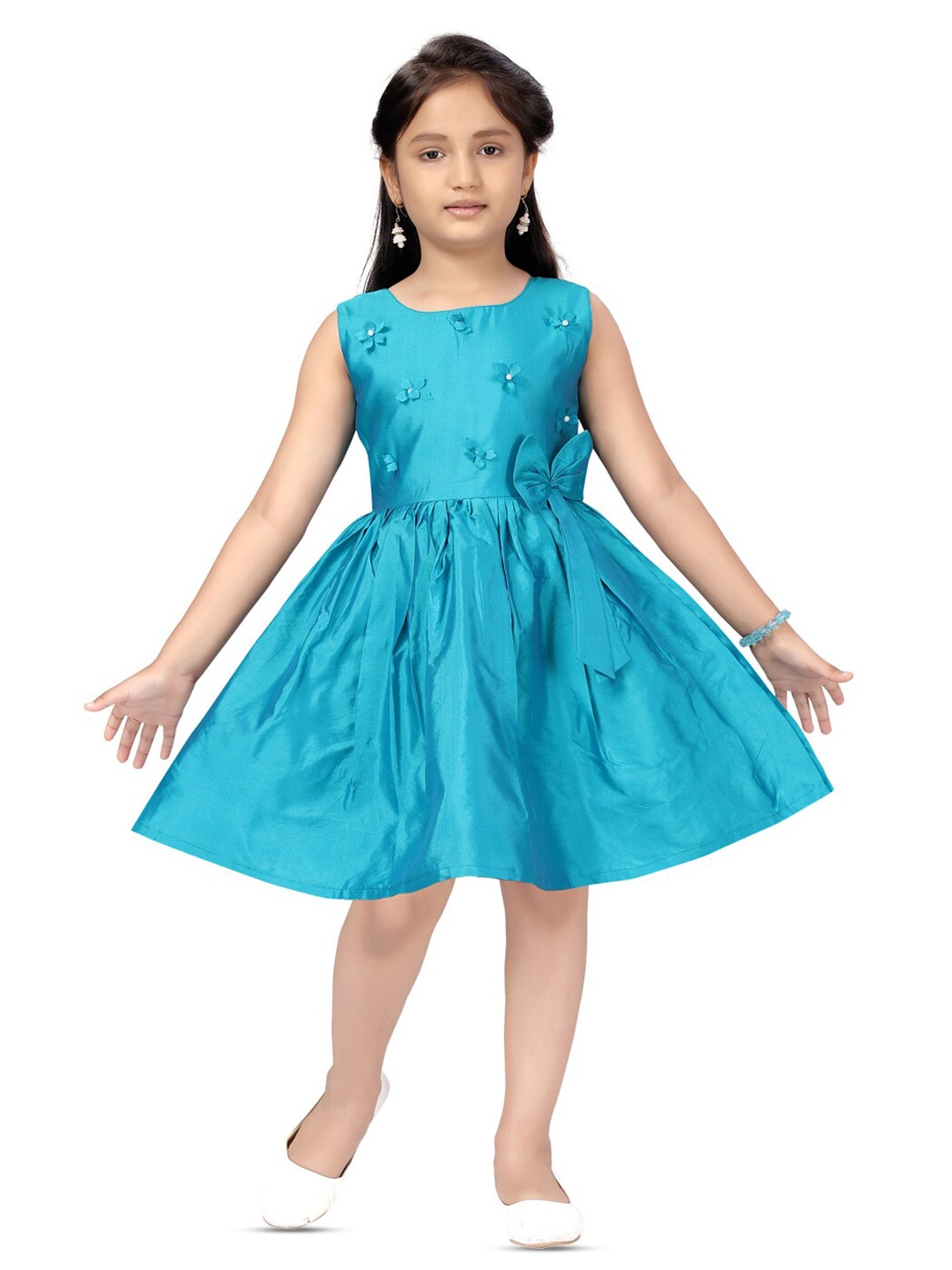 

BAESD Girls Corsage Silk Fit & Flare Dress, Blue