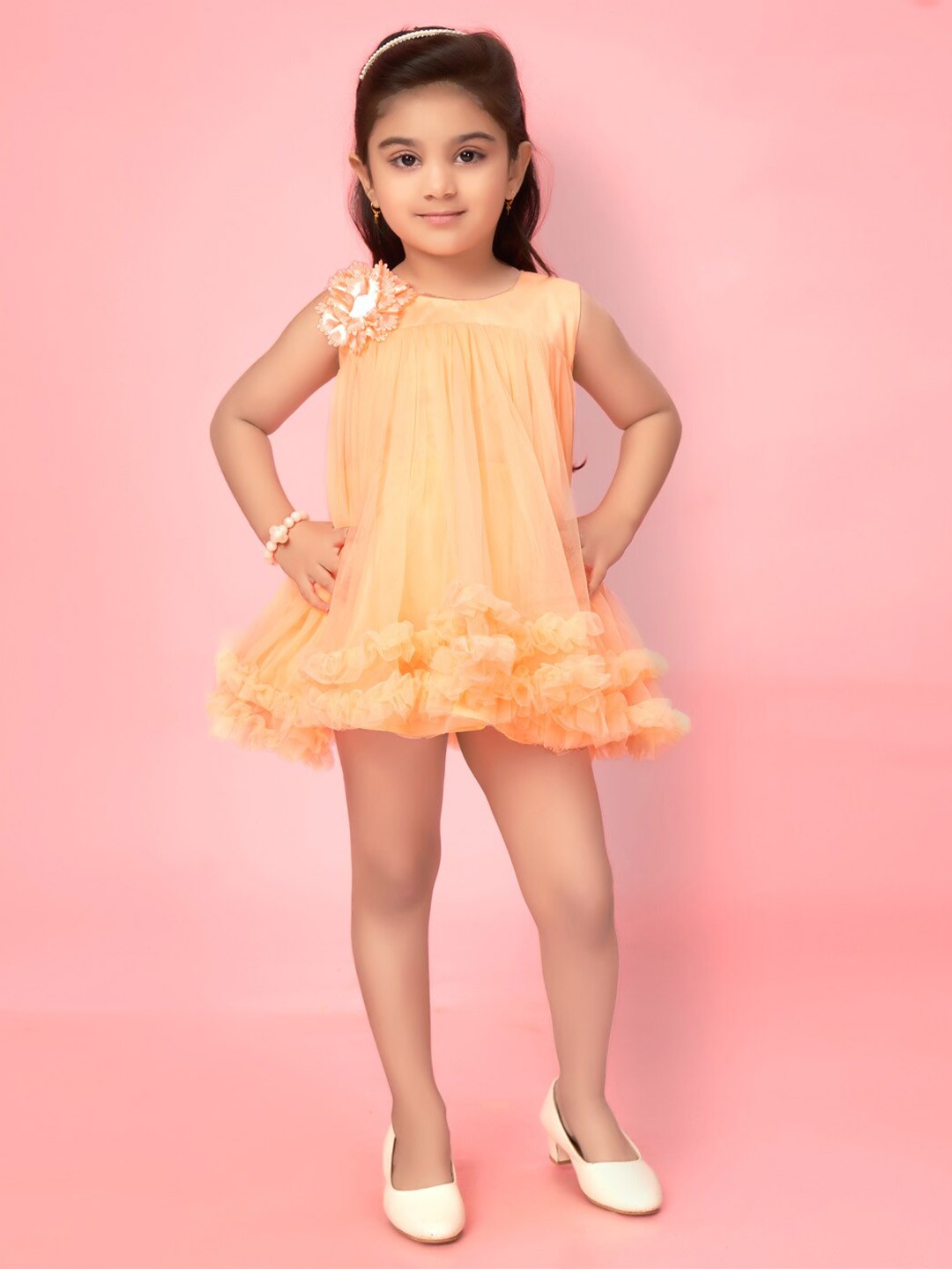 

BAESD Net A-Line Dress With Corsage, Peach