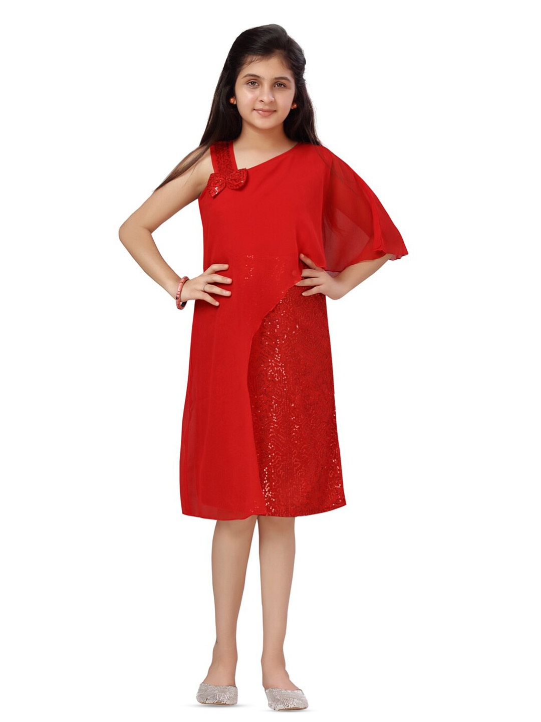 

BAESD Girls Sequin Embellished Georgette A-Line Dress, Red