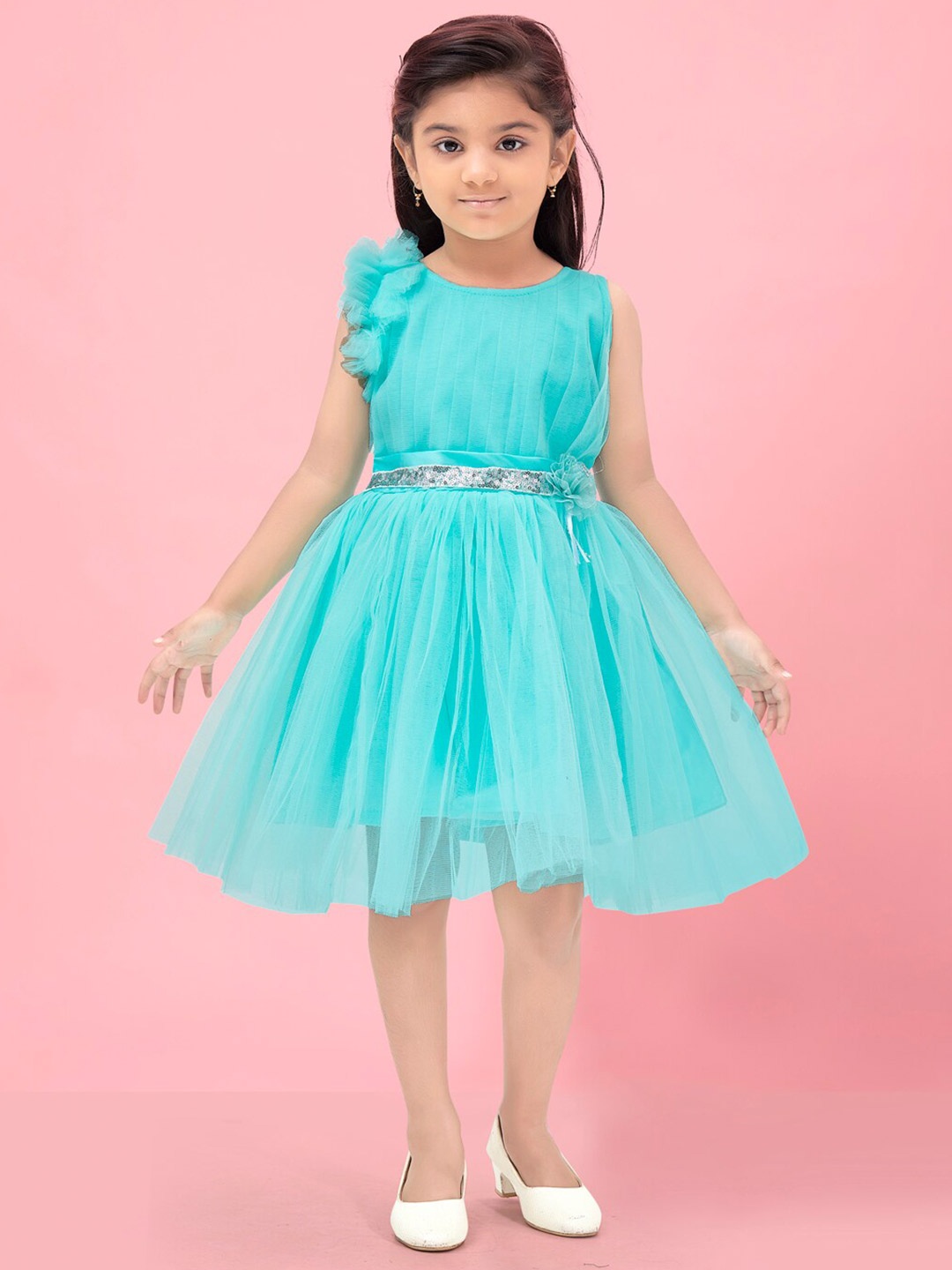 

BAESD Embellished Ruffles Fit & Flare Dress, Turquoise blue