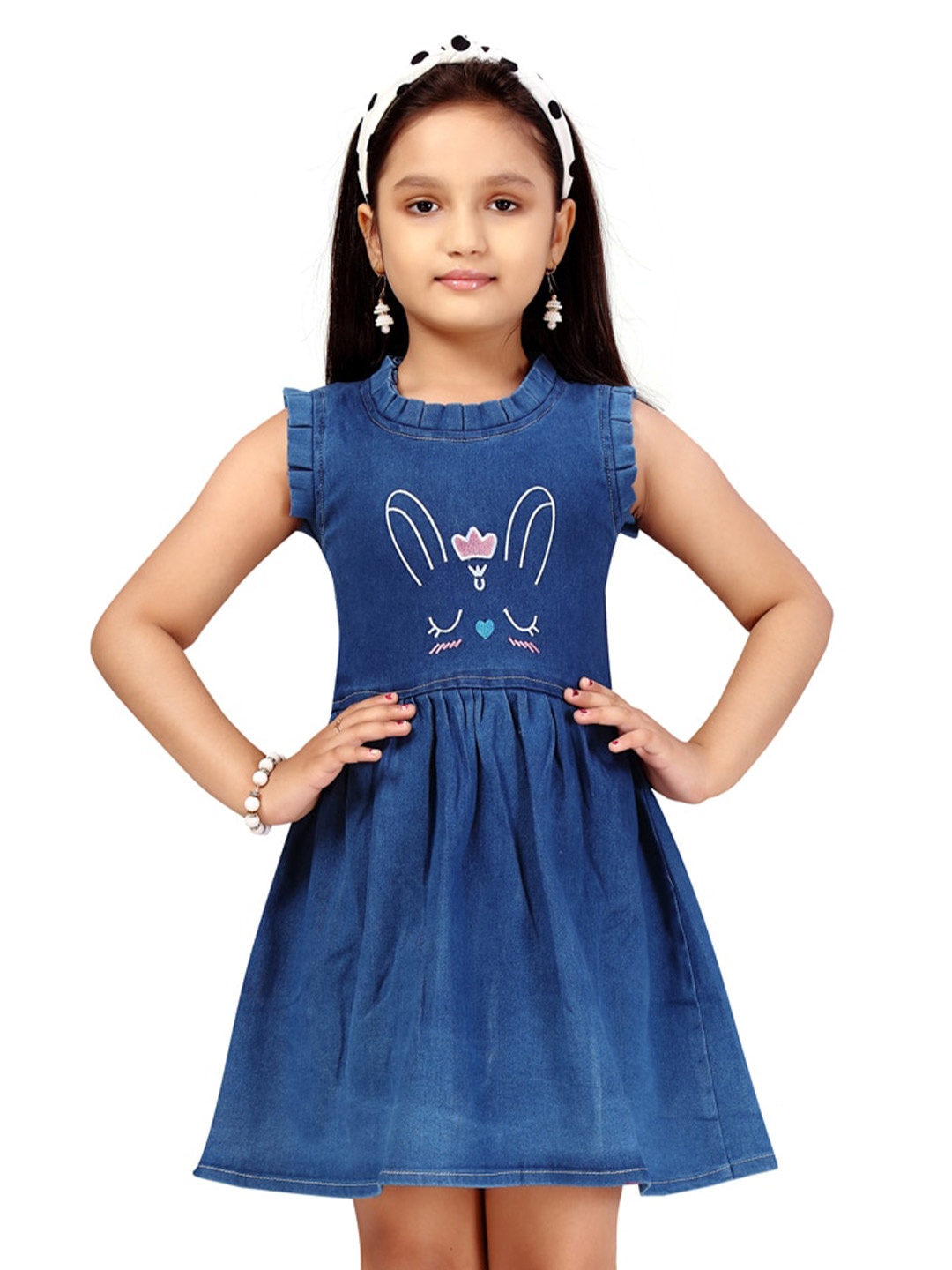 

BAESD Girls Graphic Printed Cotton Fit & Flare Dress, Blue