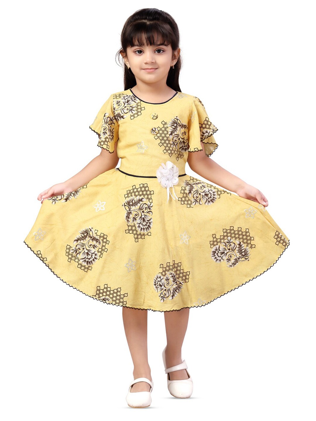 

BAESD Girls Floral Print Flutter Sleeve Fit & Flare Dress, Yellow