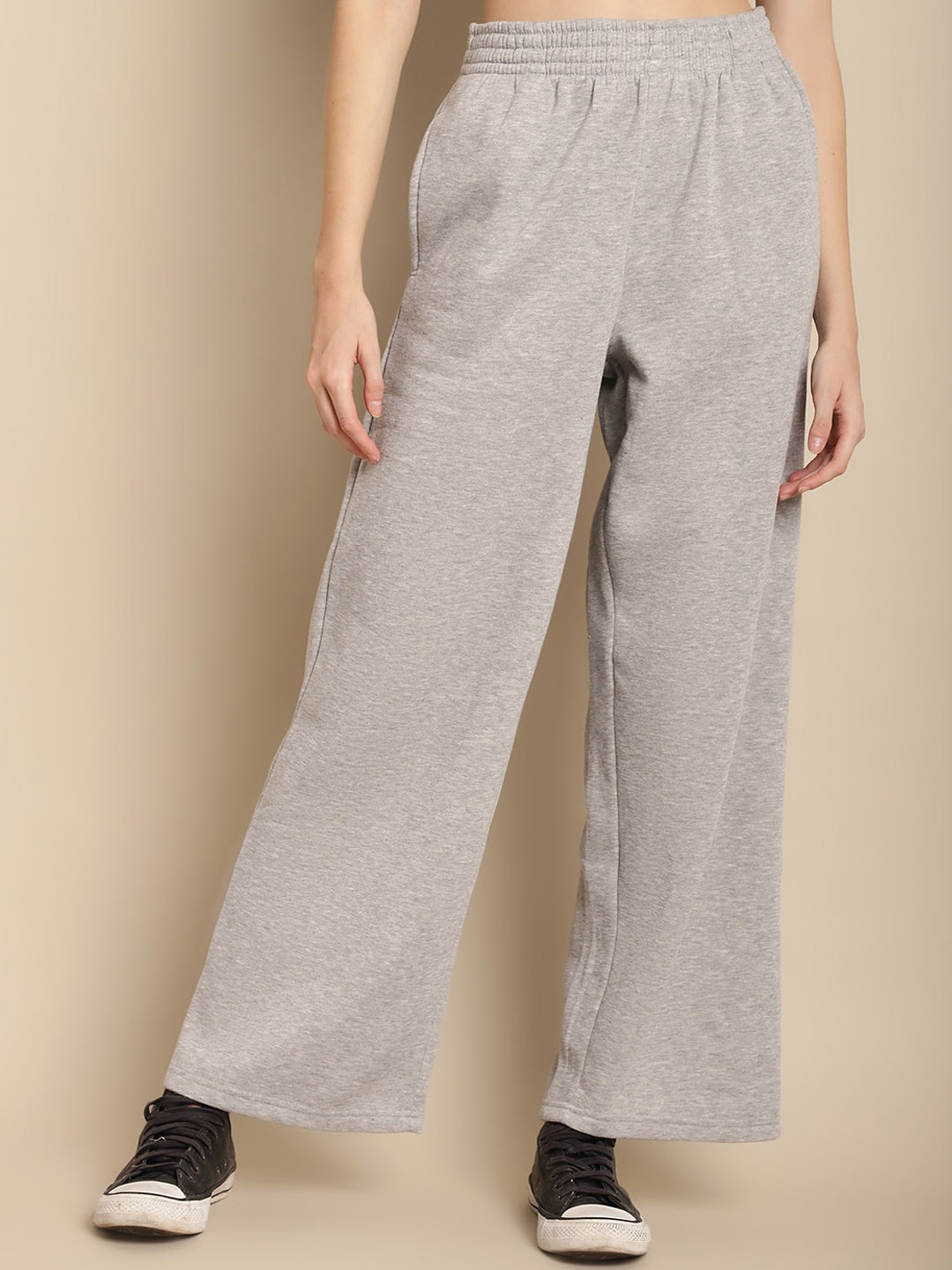 

NoBarr Women Flat-Front Mid-Rise Parallel Trousers, Grey