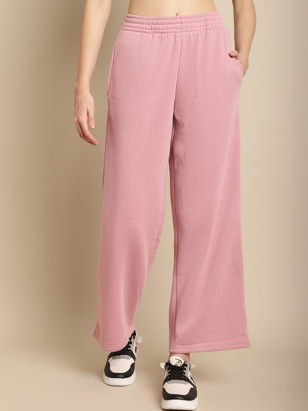 

NoBarr Plain Mid-Rise Parallel Trousers, Pink